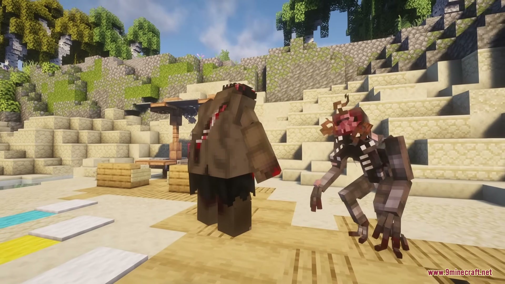 Zombie Extinction Mod Screenshot 3 Devastator and Resonant zombies standing together on a sunny sandy beach
