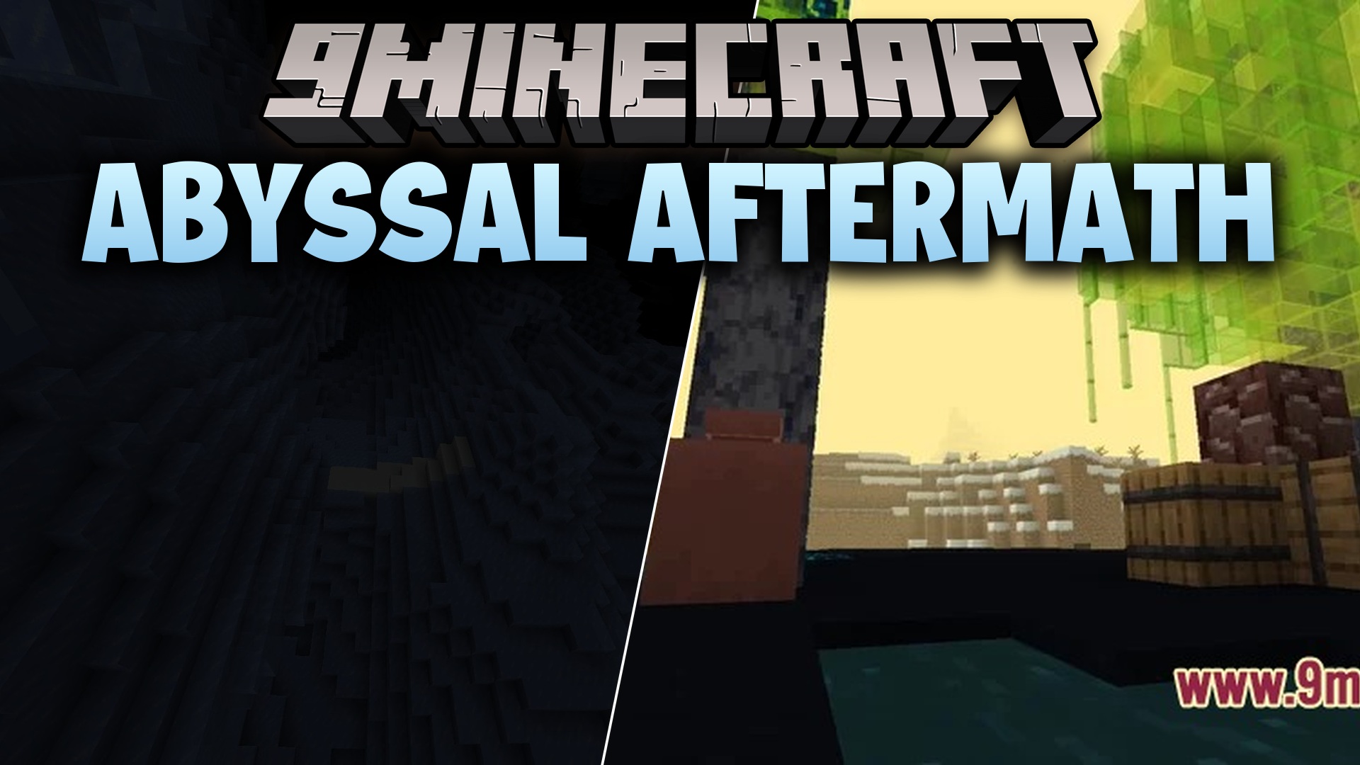 Giant red mushrooms populate a foggy landscape in the Abyssal Aftermath mod