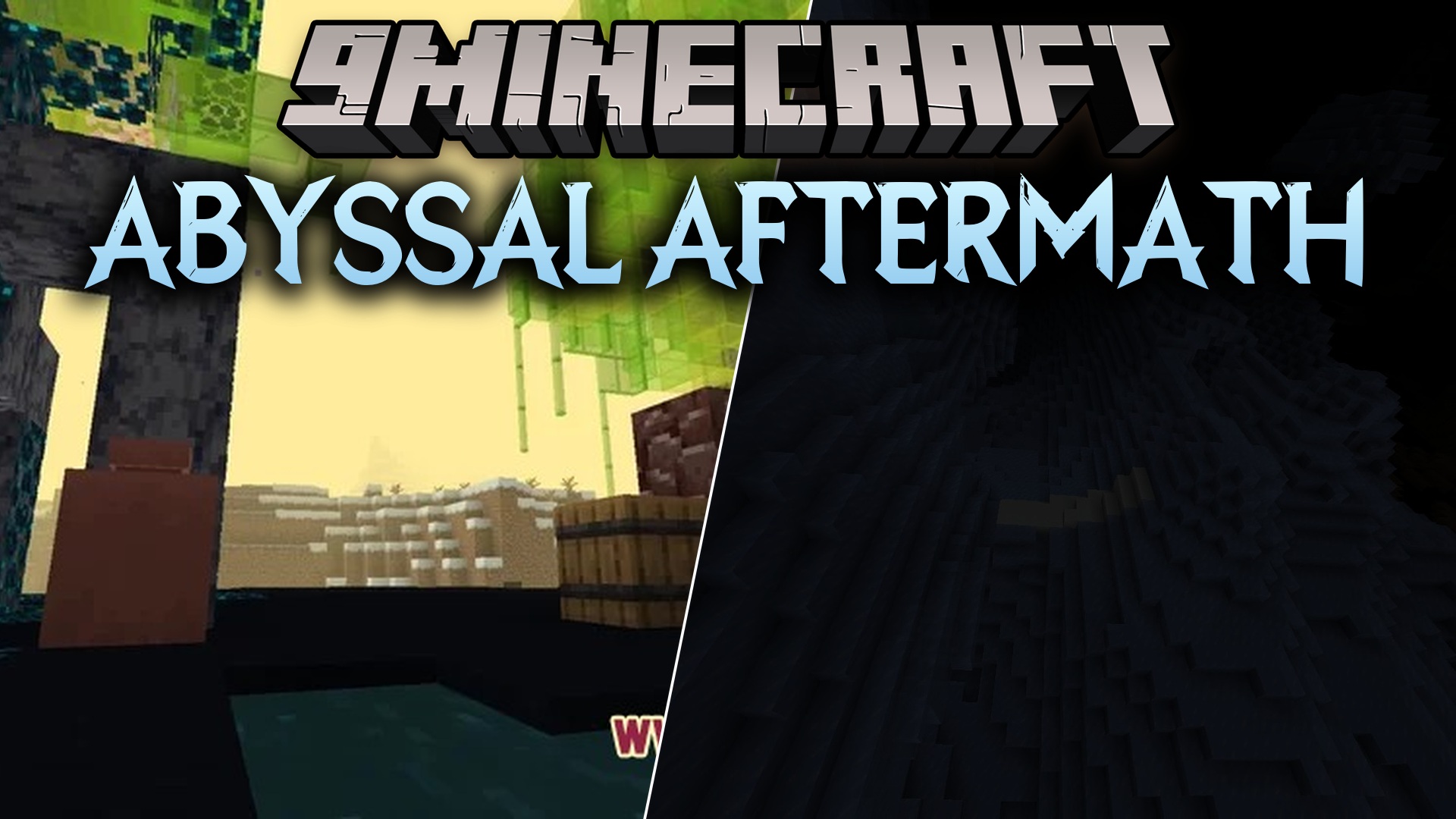 Abyssal Aftermath Mod Screenshot 1 Giant red mushrooms populate a foggy landscape in the Abyssal Aftermath mod