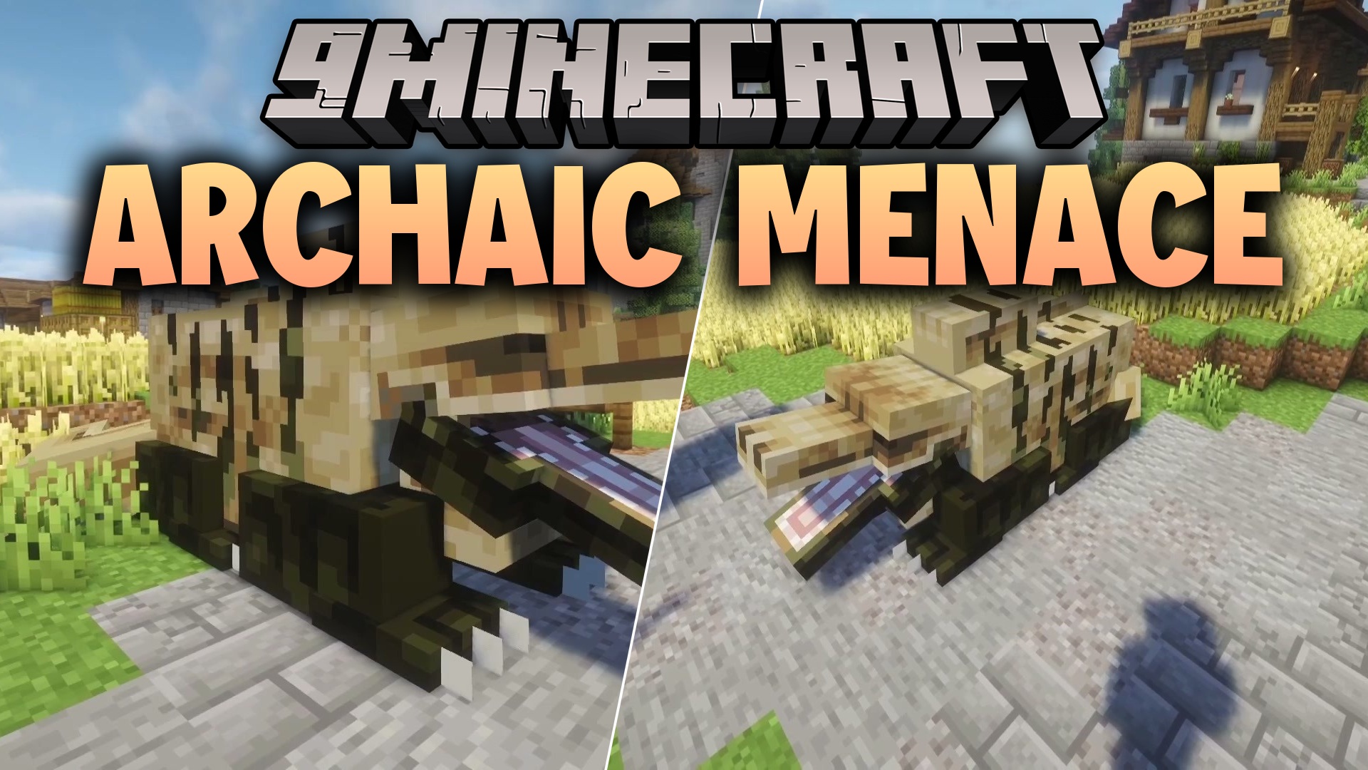 Archaic Menace Mod Screenshot 1 A tan Megalosaurus with an open mouth stands on a stone path