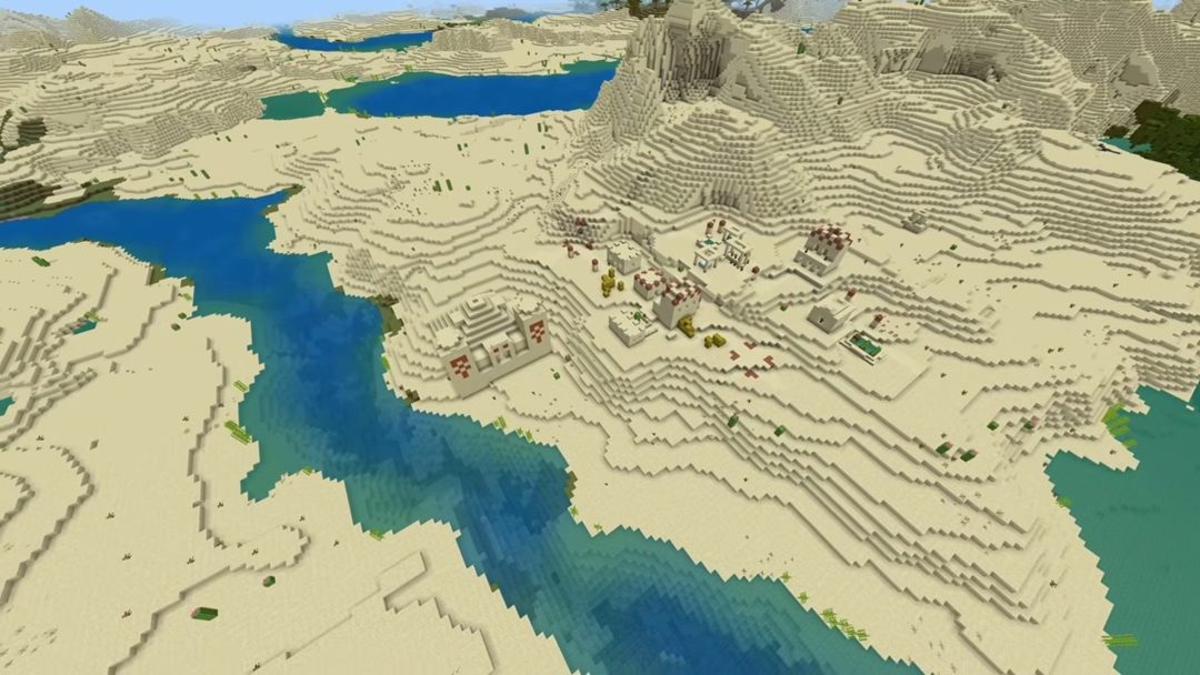 Desert Village and Temple River Oasis - Minecraft seed -3526028088851234405