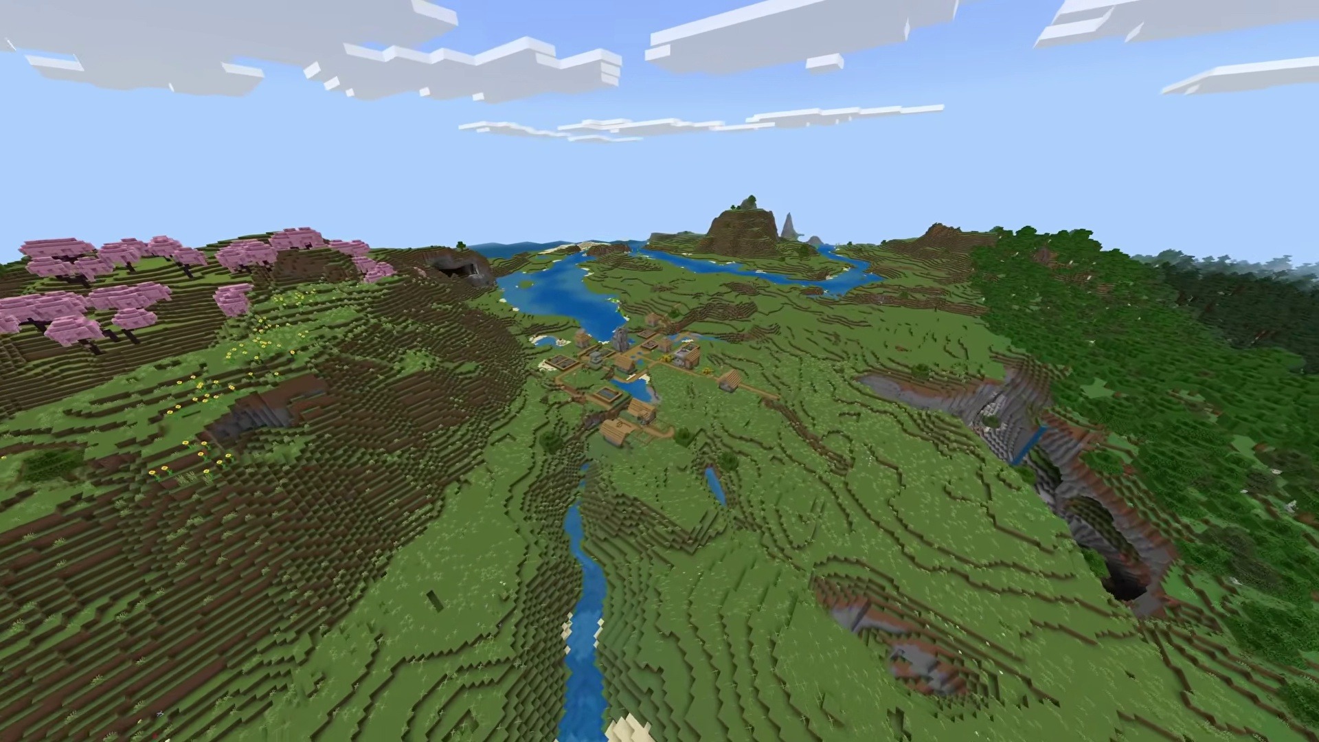 Cherry Blossom Valley and Woodland Mansion - Minecraft seed -5297629749857521975