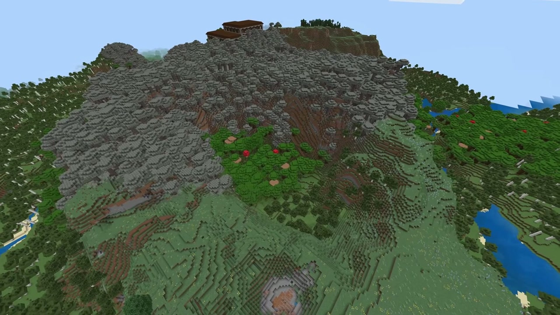 Mountain Peak Woodland Mansion Crater - Minecraft seed -5711489487297854000