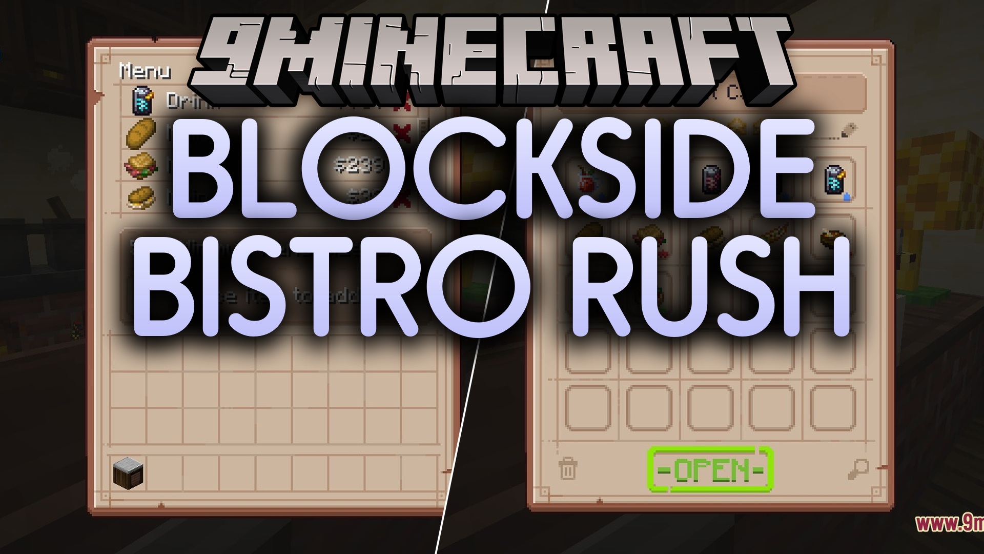 Blockside Bistro Rush Mod Screenshot 1 Customers dining in a cozy restaurant with wooden tables and freshly served food