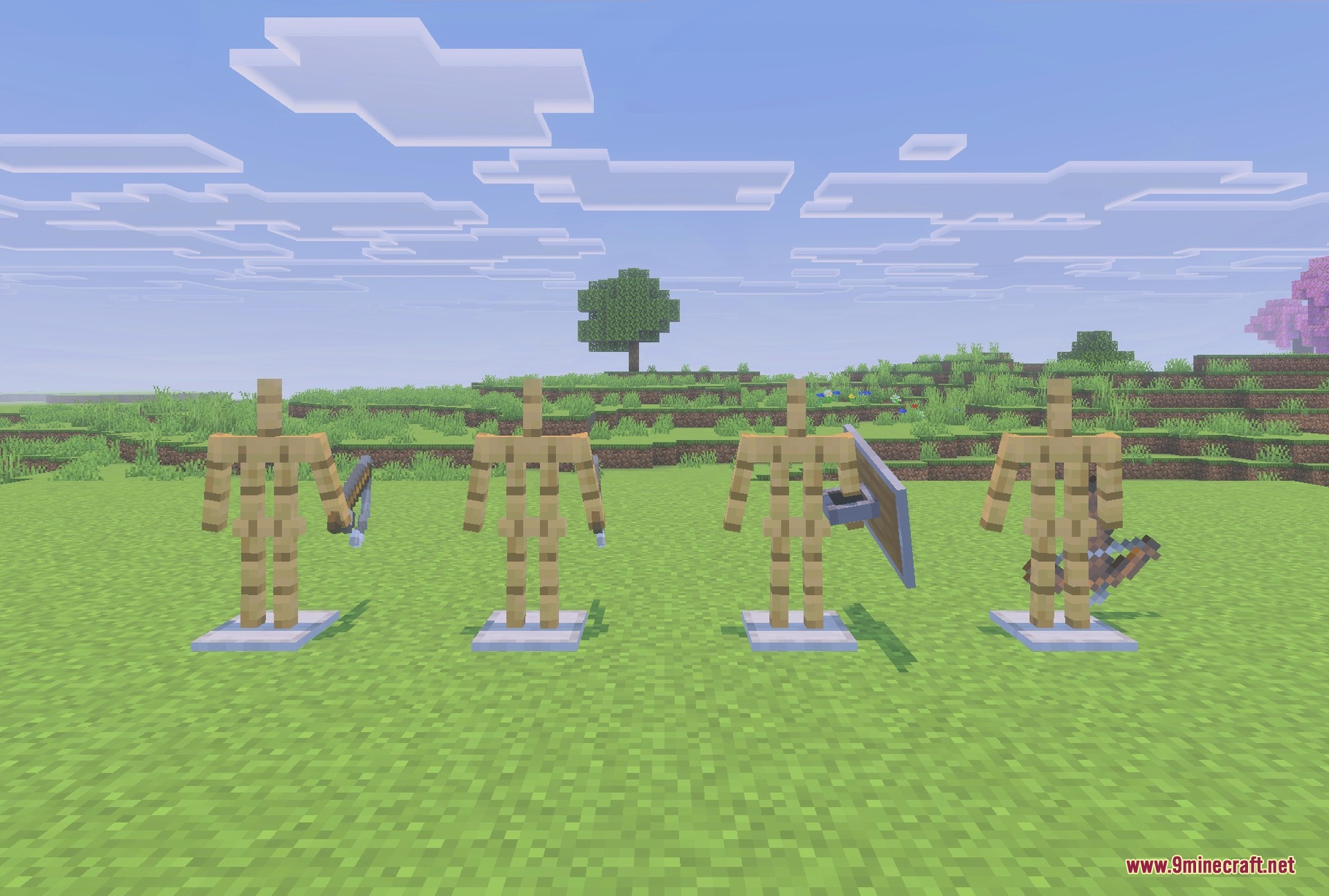 The bow, crossbow, shield and fishing rod redrawn to match Java