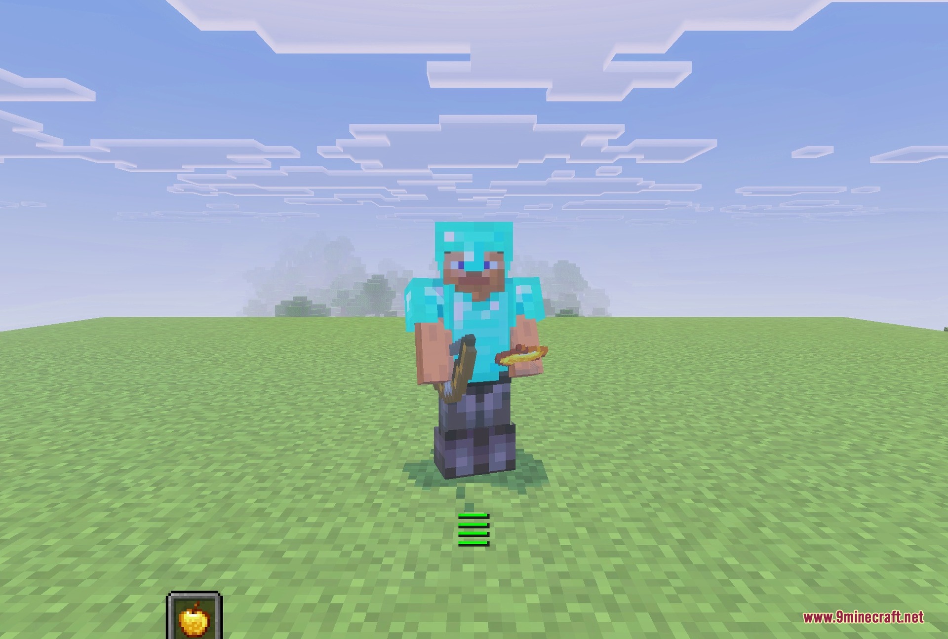 The offhand slot holding an enchanted golden apple while the bow stays in hand