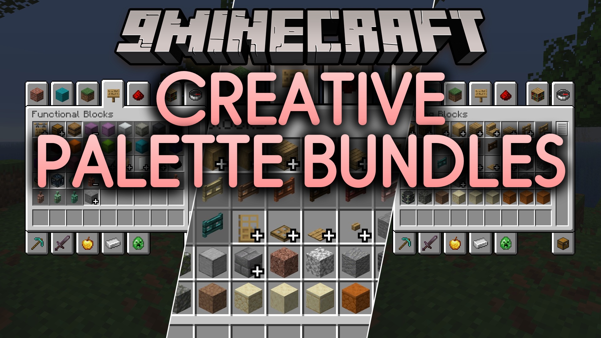 Creative Palette Bundles Mod Screenshot 1 Creative inventory screen showing colored blocks grouped with plus and minus icons