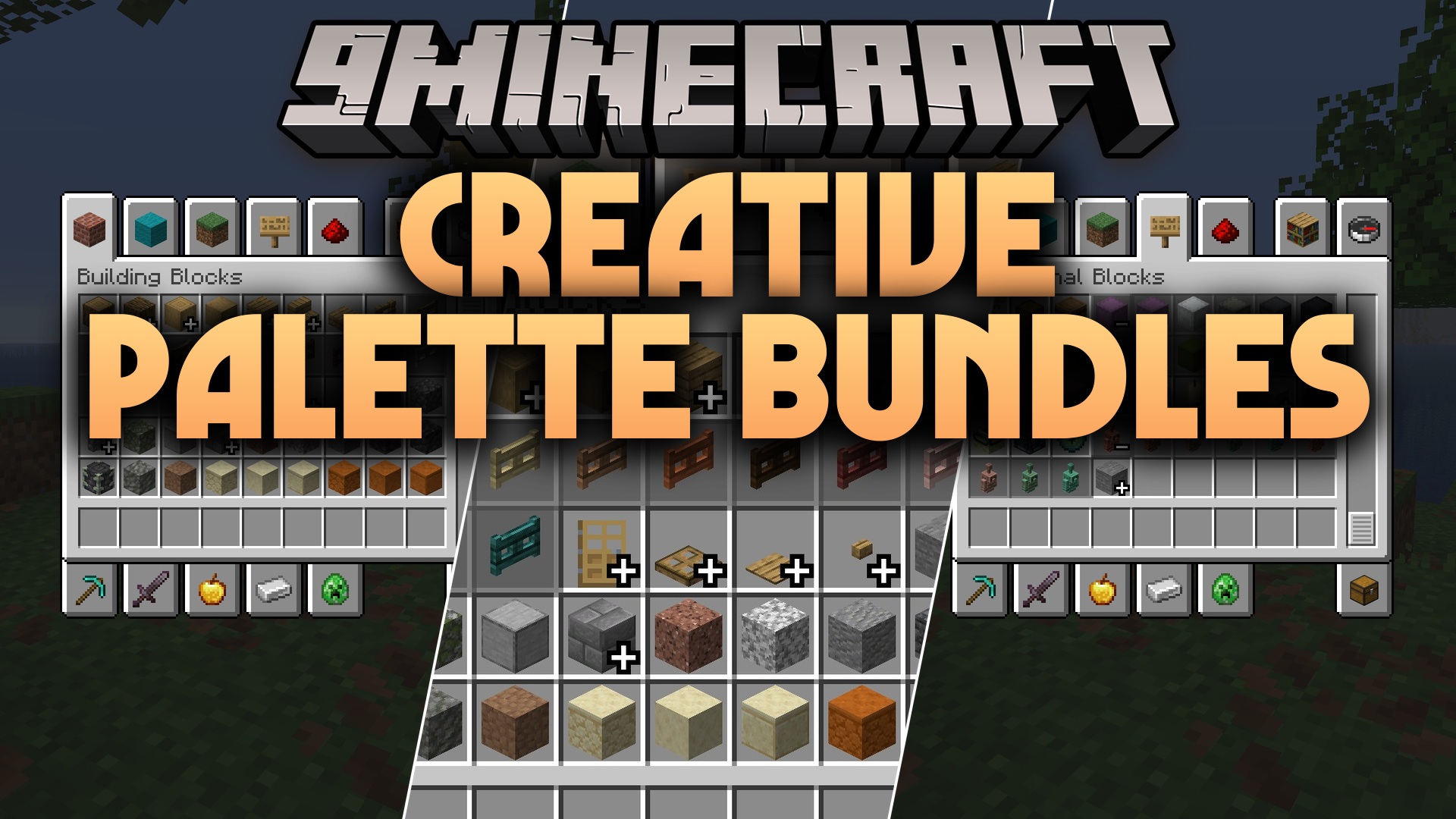 Creative Palette Bundles Mod Screenshot 1 Creative inventory screen showing colored blocks grouped with plus and minus icons