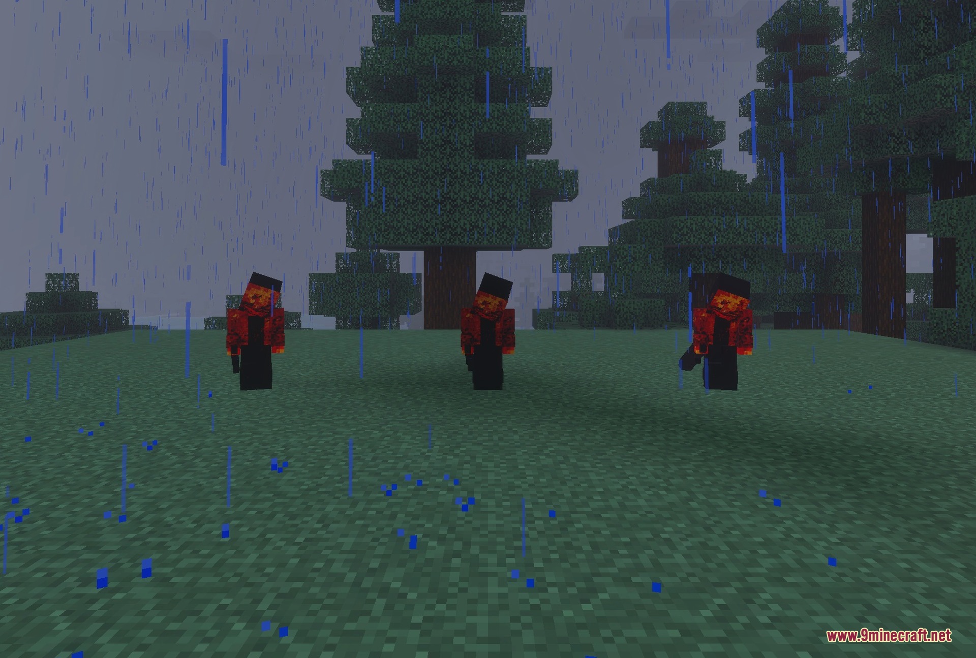 Evil Hunter Addon Screenshot 1 The Evil Hunter, its boss form and its ghost form stalking the forest in the rain