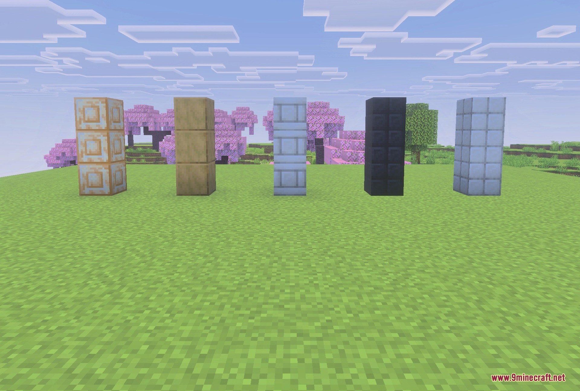 Building materials the addon adds: porcelain tiles, chiselled porcelain and smooth wood