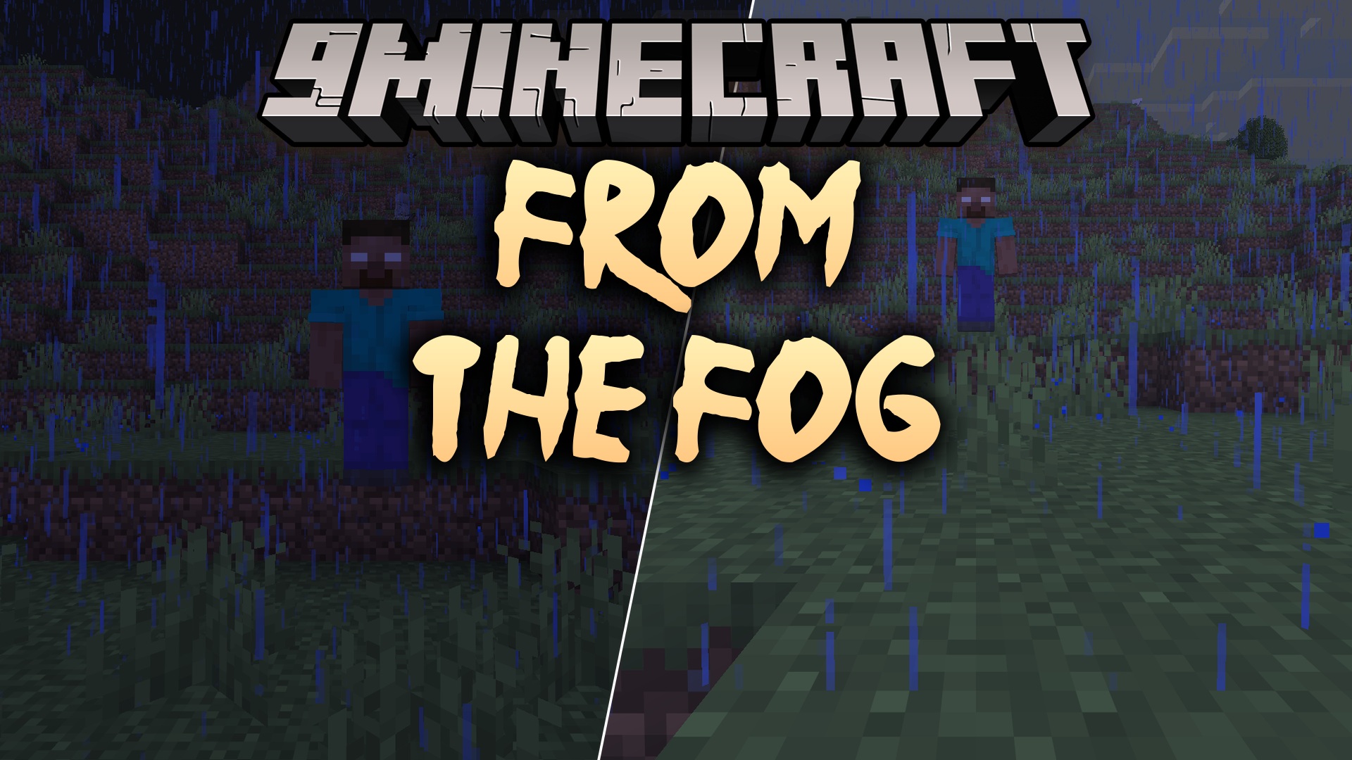 The From The Fog 9minecraft Mod brings the legendary Herobrine to life as a slow-burn horror antagonist that stalks the player over many days, leaves eerie signs, and lurks in the fog