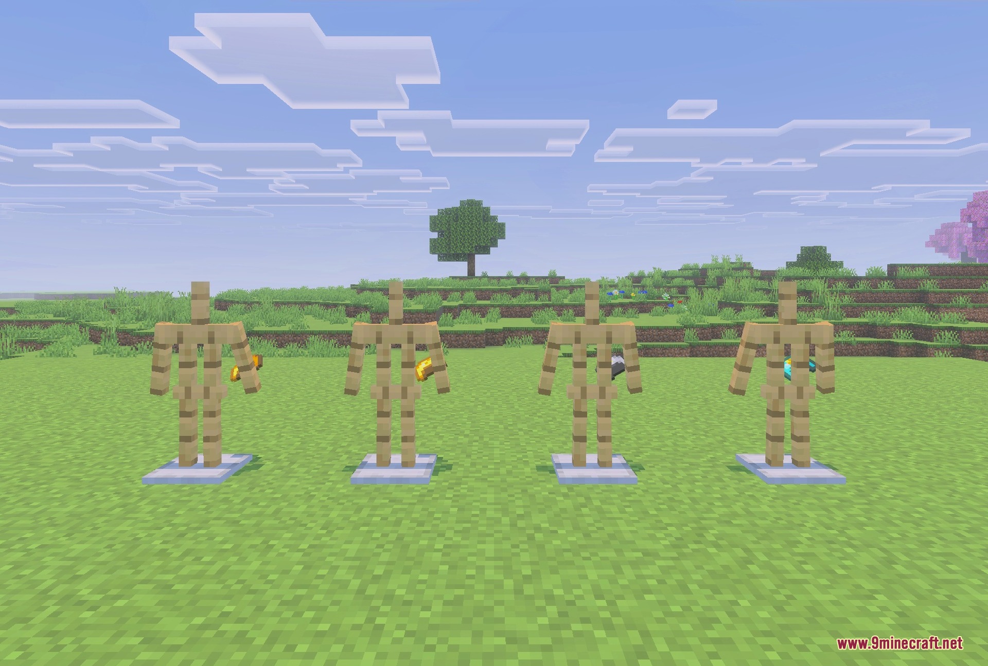 Java's Dynamic Lighting Addon Screenshot 4 All four mining helmets: netherite, diamond, iron and gold