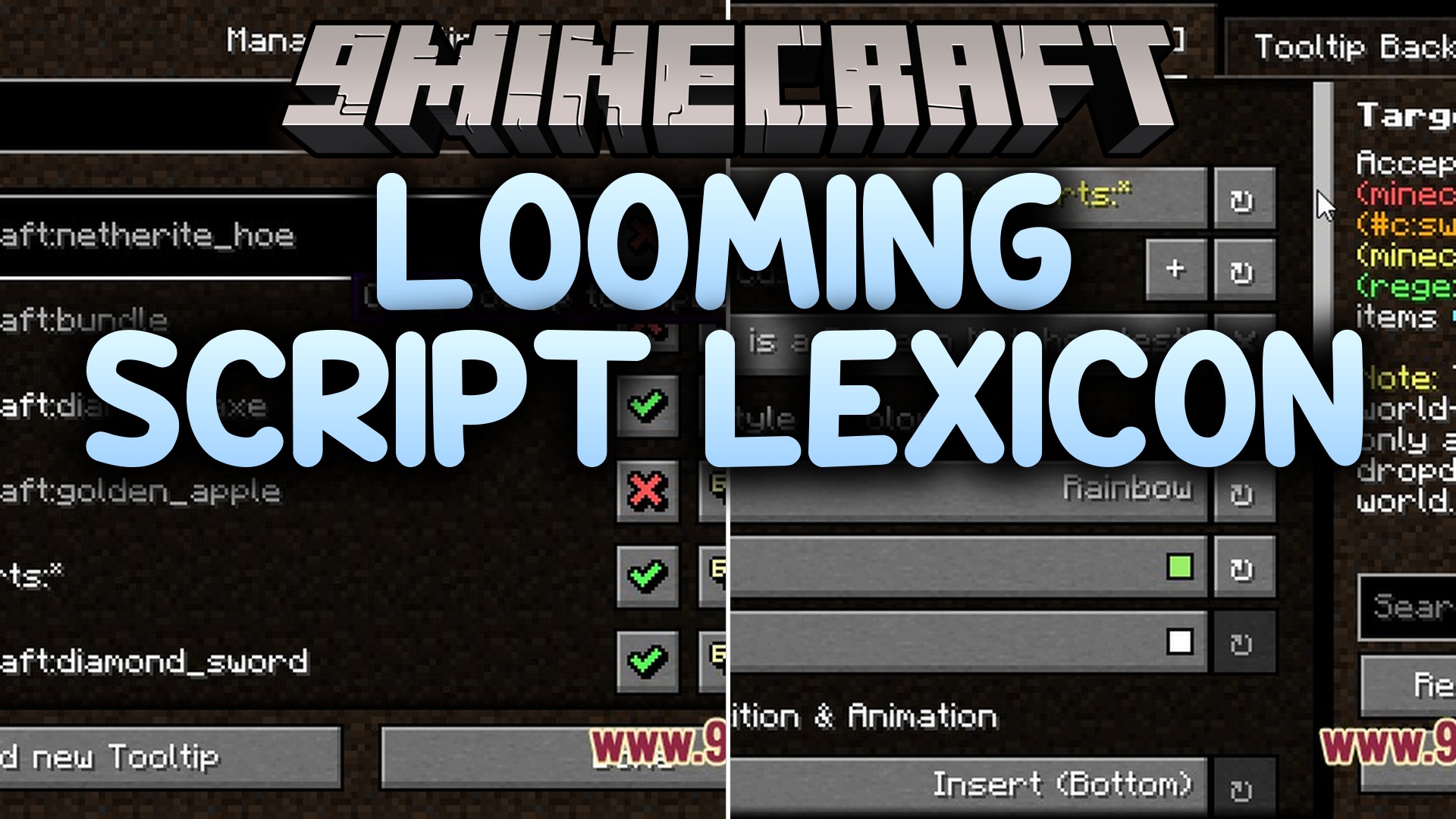 Looming Script Lexicon Mod Screenshot 1 The Looming Script Lexicon interface for managing custom item tooltips