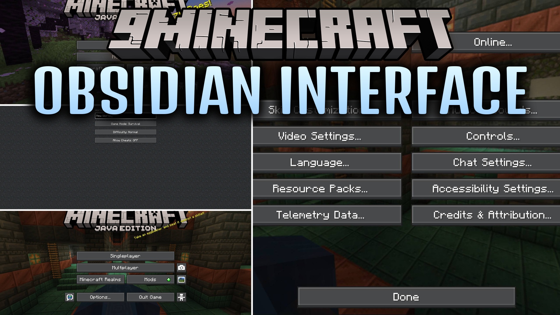 Obsidian Interface Resource Pack (26.2, 1.20.1) – Sleek Dark Mode Menus