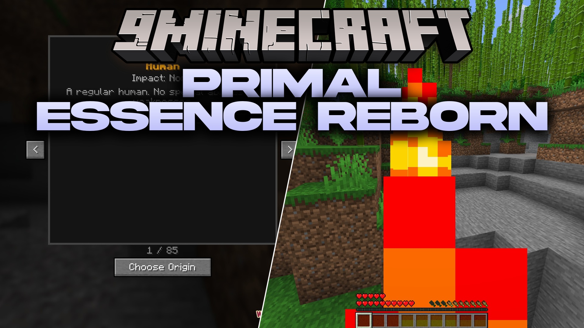 Primal Essence Reborn Mod Screenshot 1 Minecraft player throwing ignited TNT in a dense bamboo forest biome