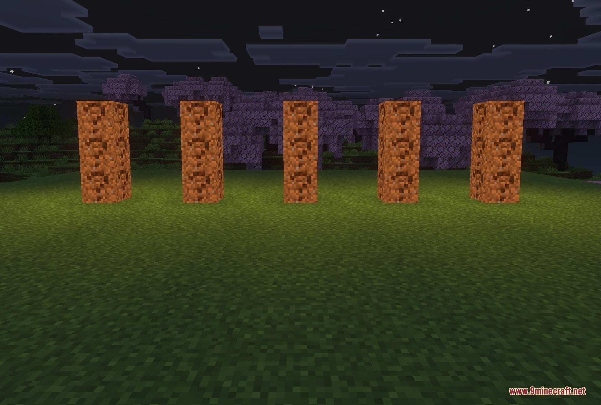 Raiyon's Glowing Ores Addon Screenshot 1 The glowing overworld ores lighting up the dark: diamond, gold, iron, emerald and lapis