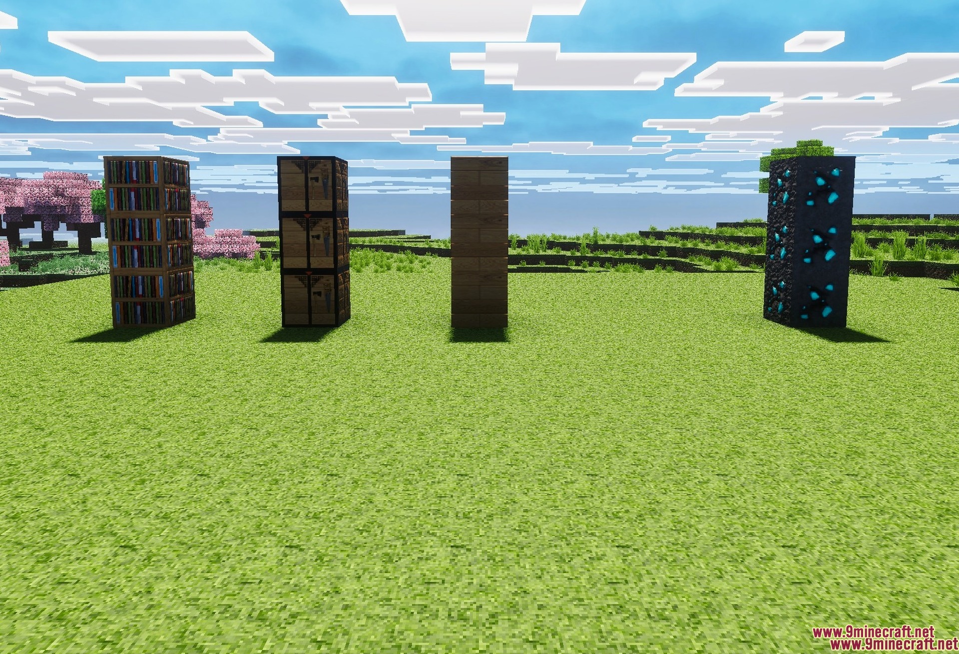 RealSource Realistic Texture Pack Screenshot 2 Block textures: bookshelf, crafting table, planks and diamond ore