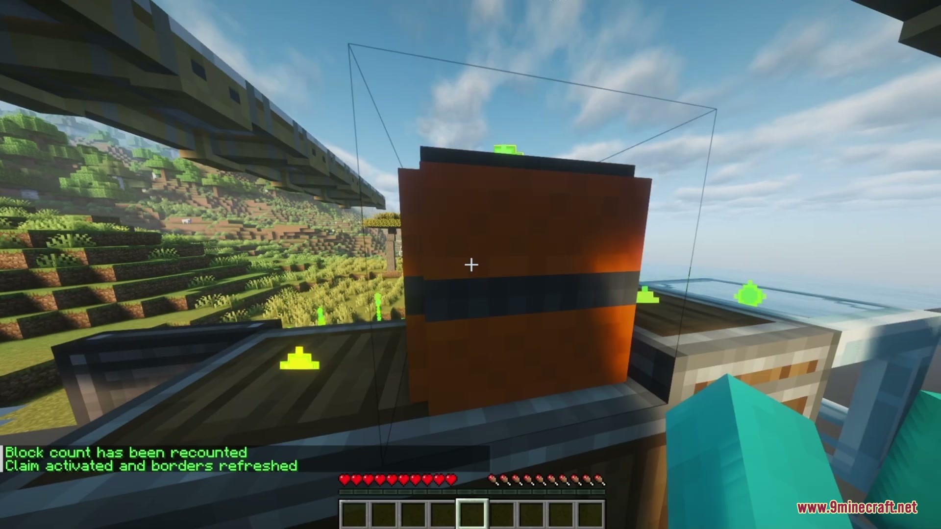 Create Aeronautics Claims FTB OPAC Mod Screenshot 1 The Create Aeronautics Claims mod interface shown over a large orange structure