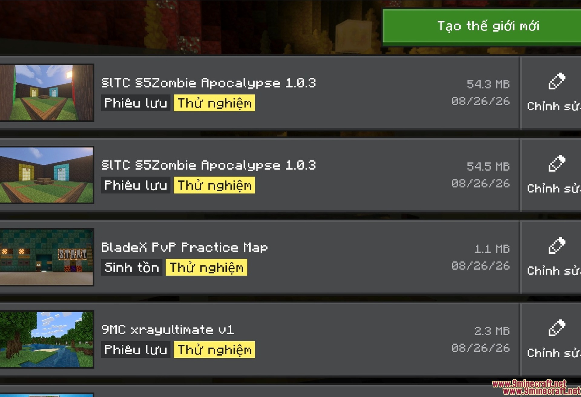 Ty-el's Vietnamese Language Pack Texture Pack Screenshot 2 The world list translated