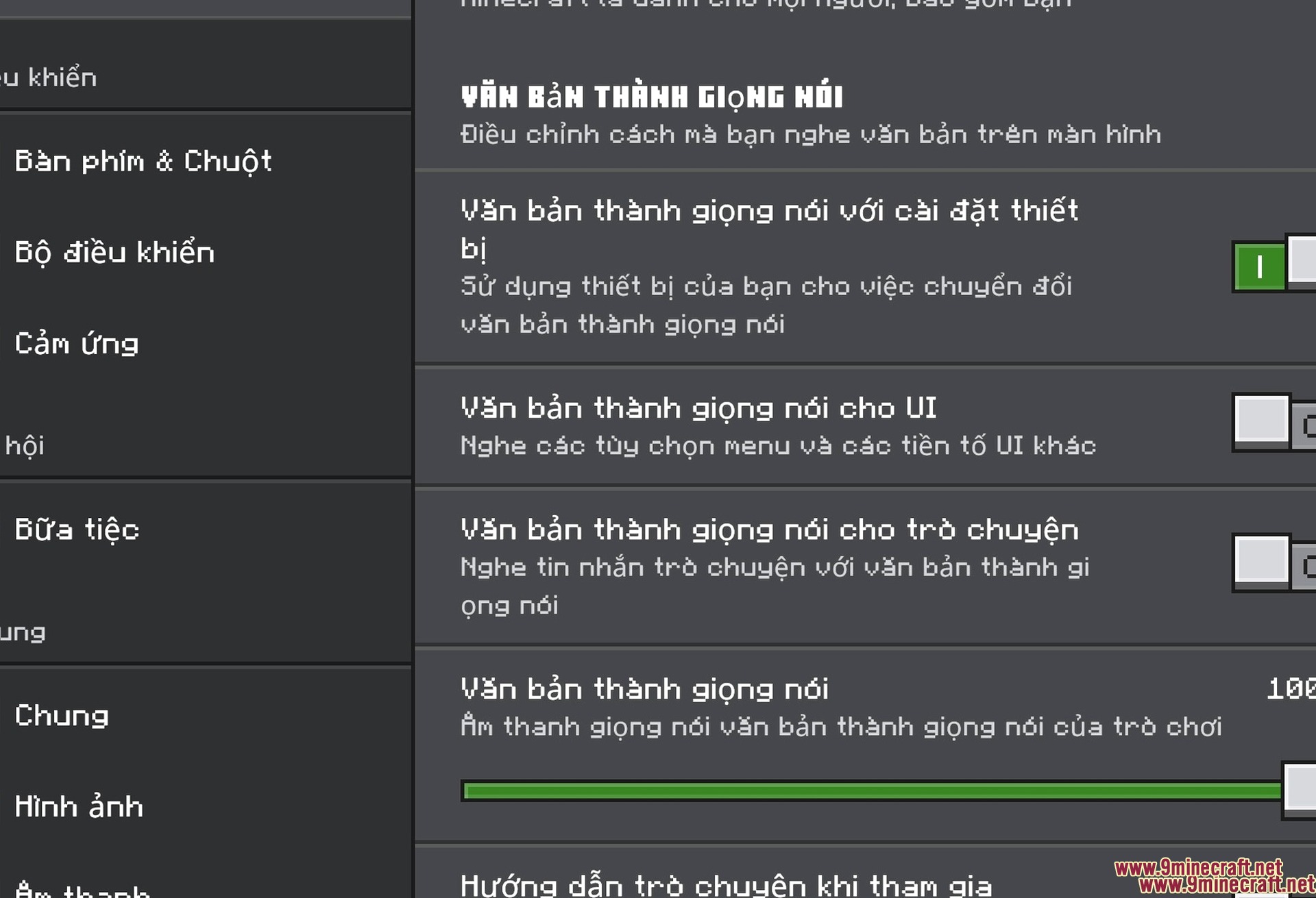 Ty-el's Vietnamese Language Pack Texture Pack Screenshot 3 Settings with Vietnamese labels
