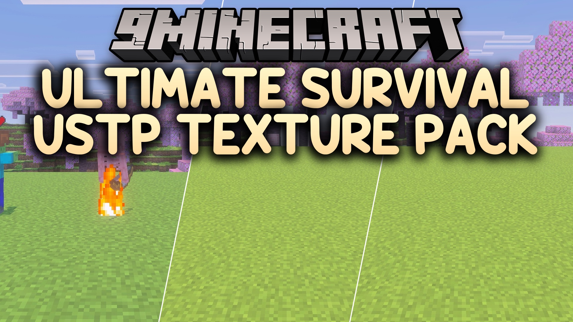 A survival village with houses, animals and pathways textured by the Ultimate Survival pack