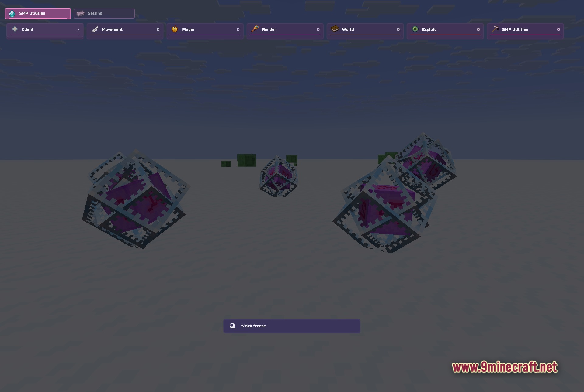 Vie Client Mod Screenshot 4 Vie Client ClickGUI with additional Render and SMP Utilities modules enabled, demonstrating the toggle workflow across categories