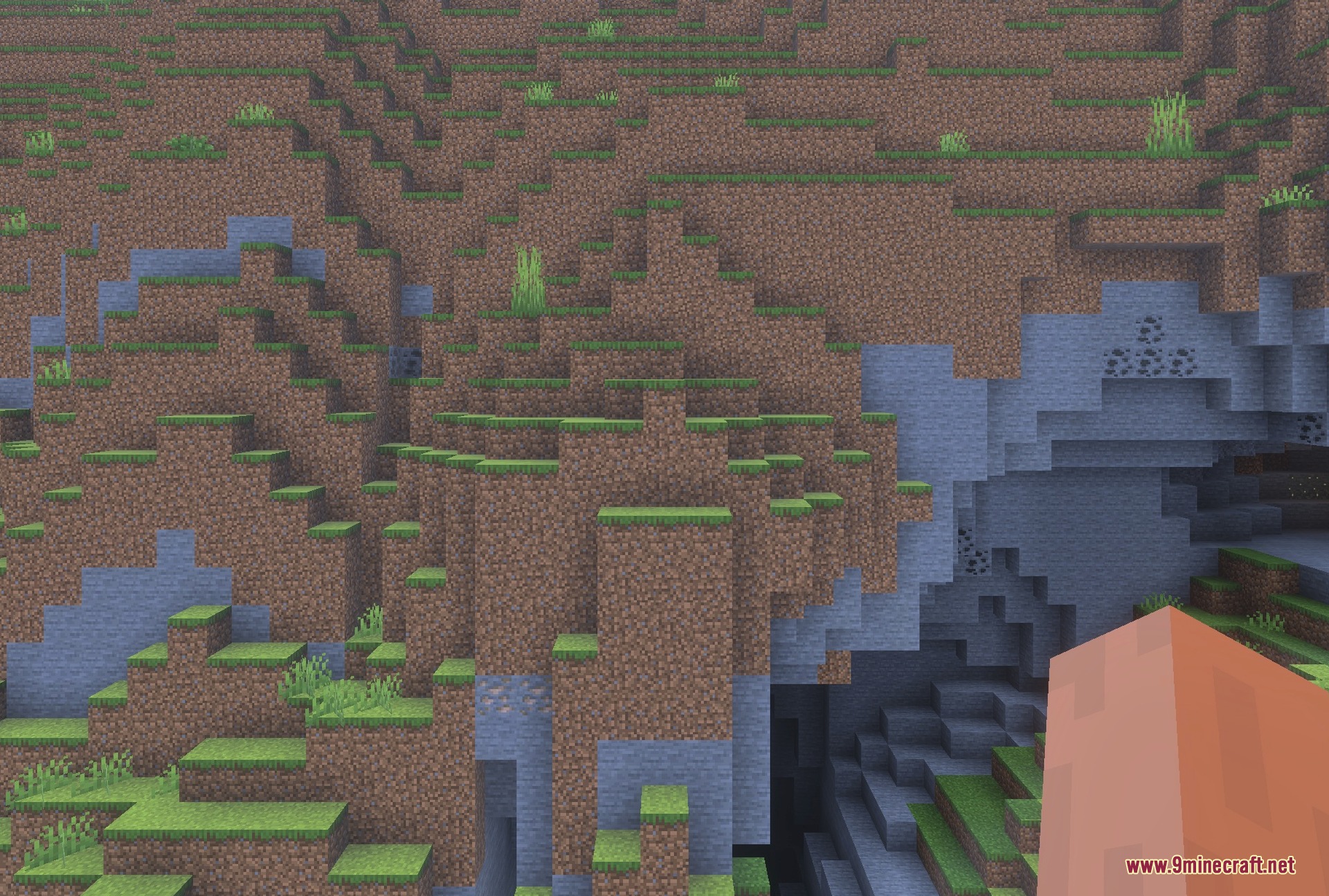 Ore veins and tunnels picked out of solid terrain