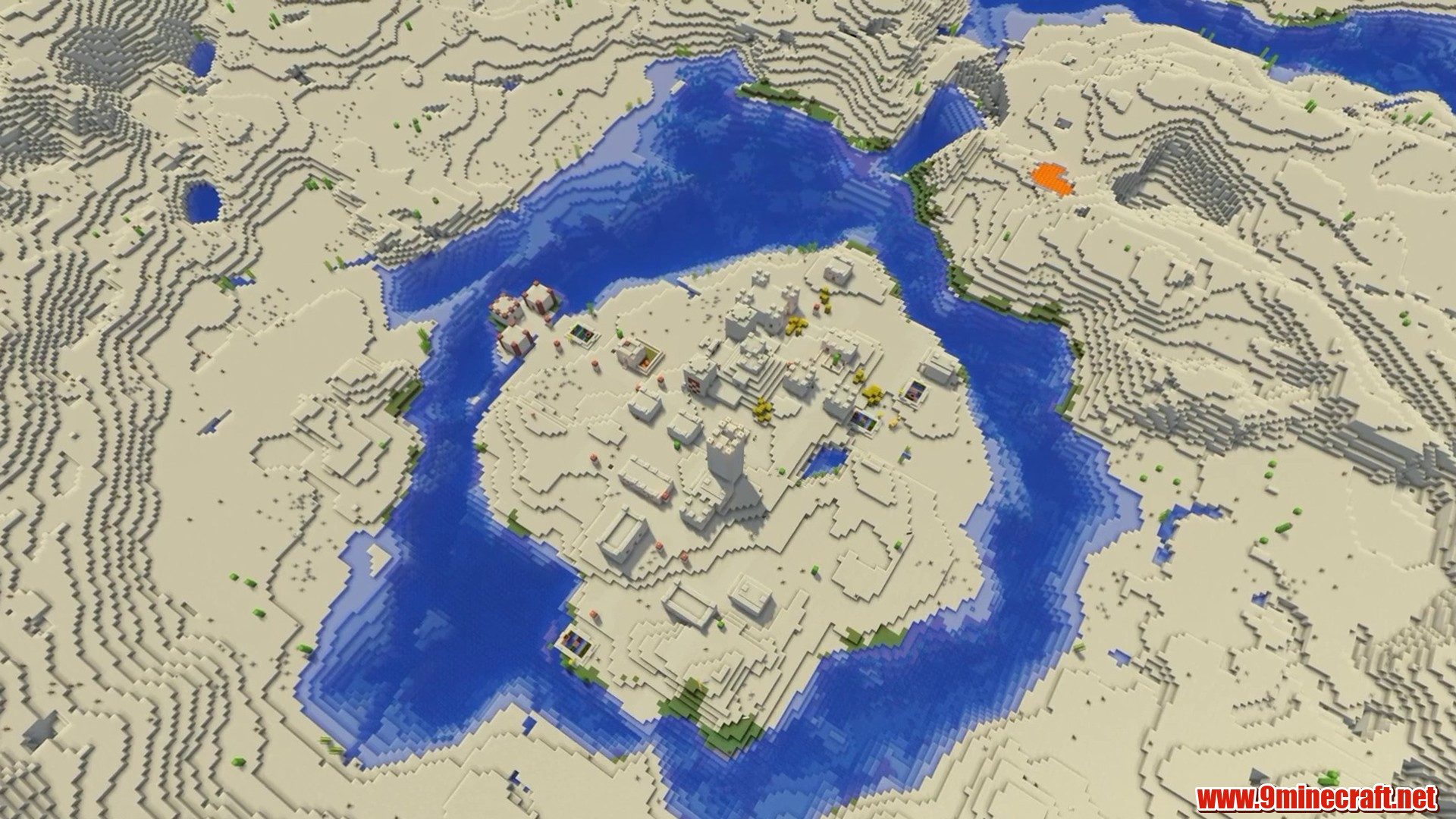 River Surrounding Desert Temple Village - Minecraft seed 281474979852214