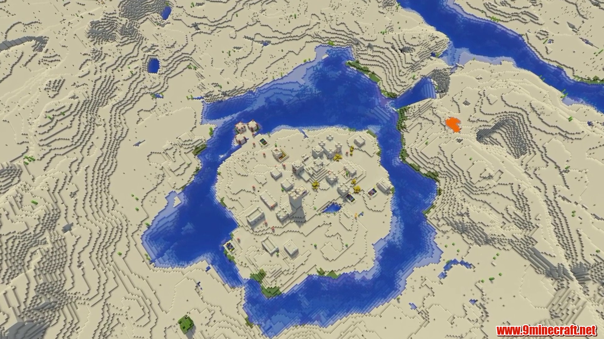 River Surrounding Desert Temple Village - Minecraft seed 281474979852214