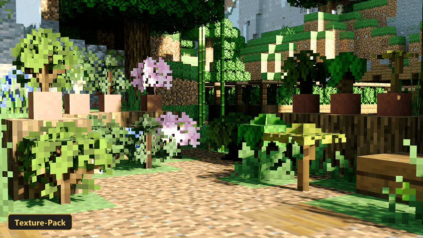 various 3D plants and flowers in a garden setting