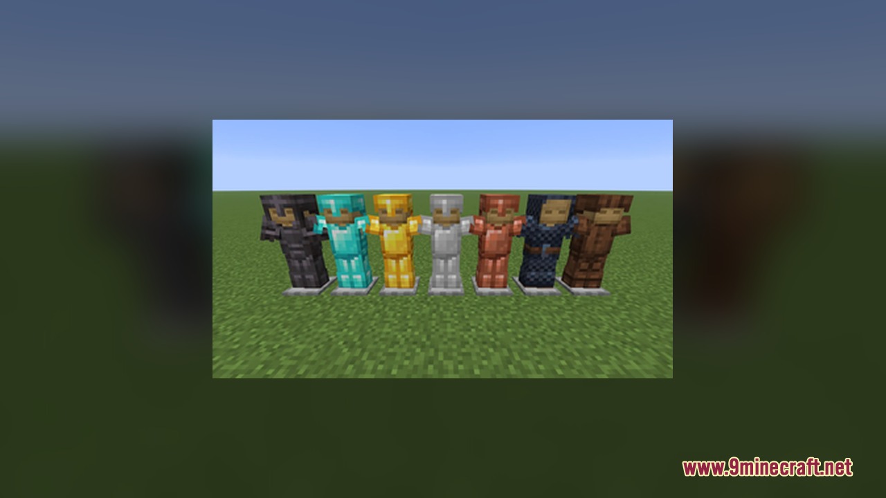 AL's Advanced Armory Resource Pack Screenshot 1 Armor stands showcasing refreshed armor textures with clean looks on grass