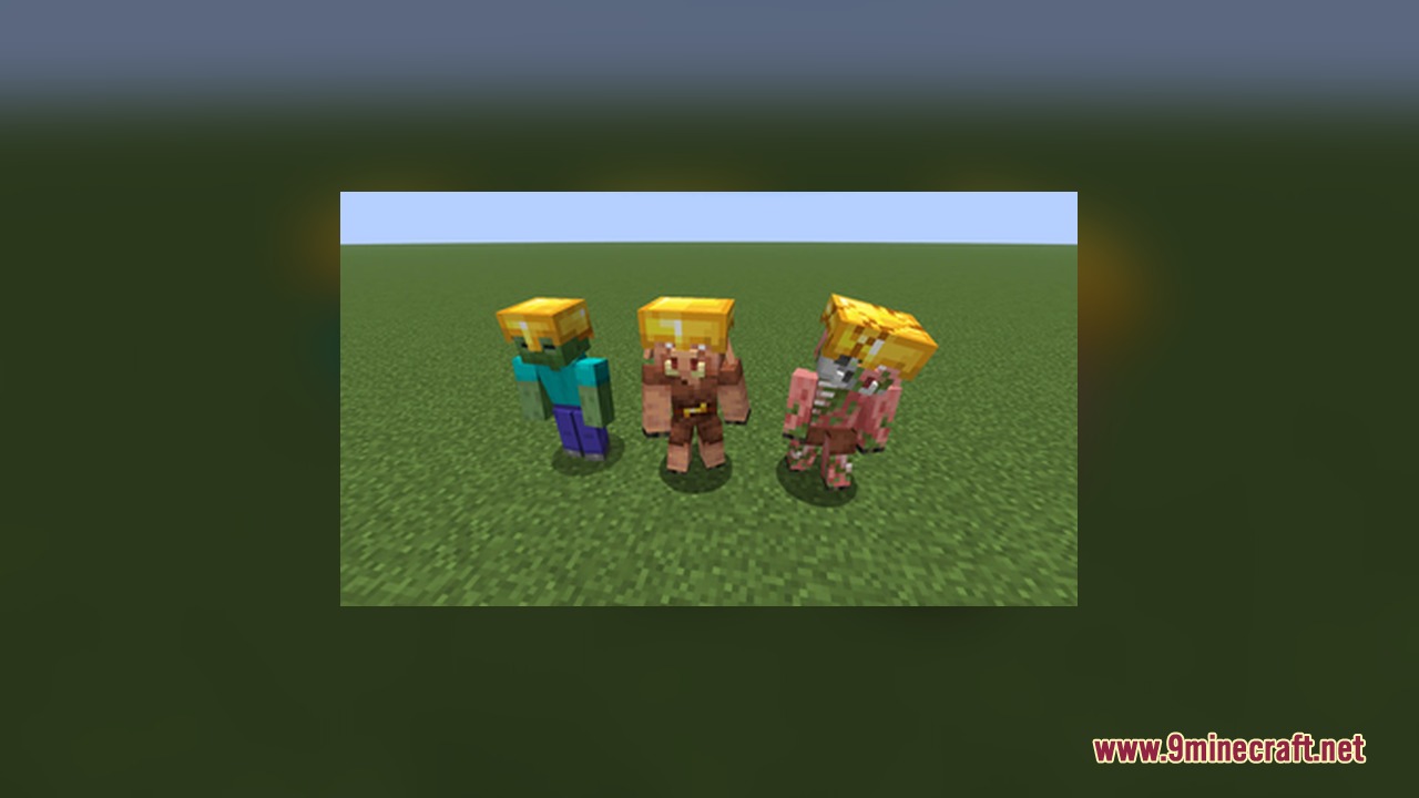 AL's Advanced Armory Resource Pack Screenshot 4 Zombie and piglins wearing gold helmets with custom shapes for their heads