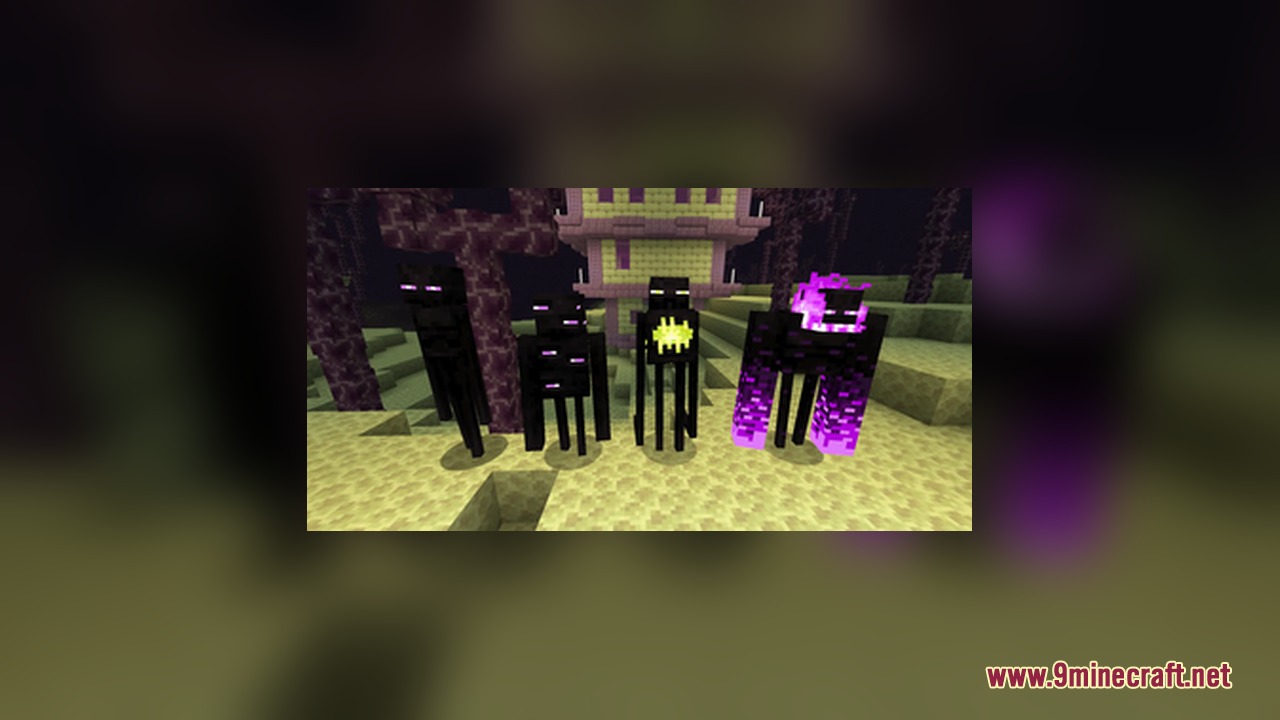 ALs Enderman Revamped variants standing in front of an End City