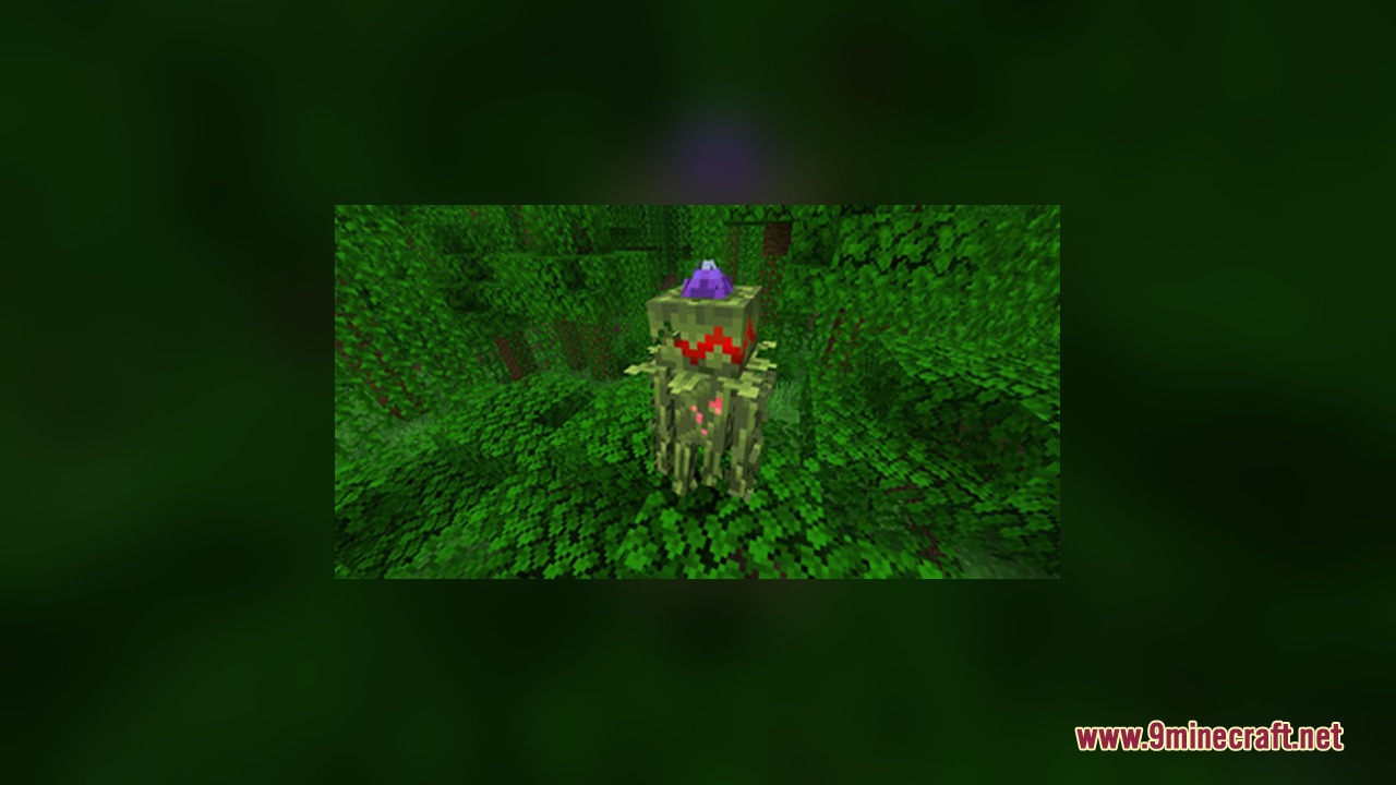 A mossy jungle Enderman variant with a purple flower on its head