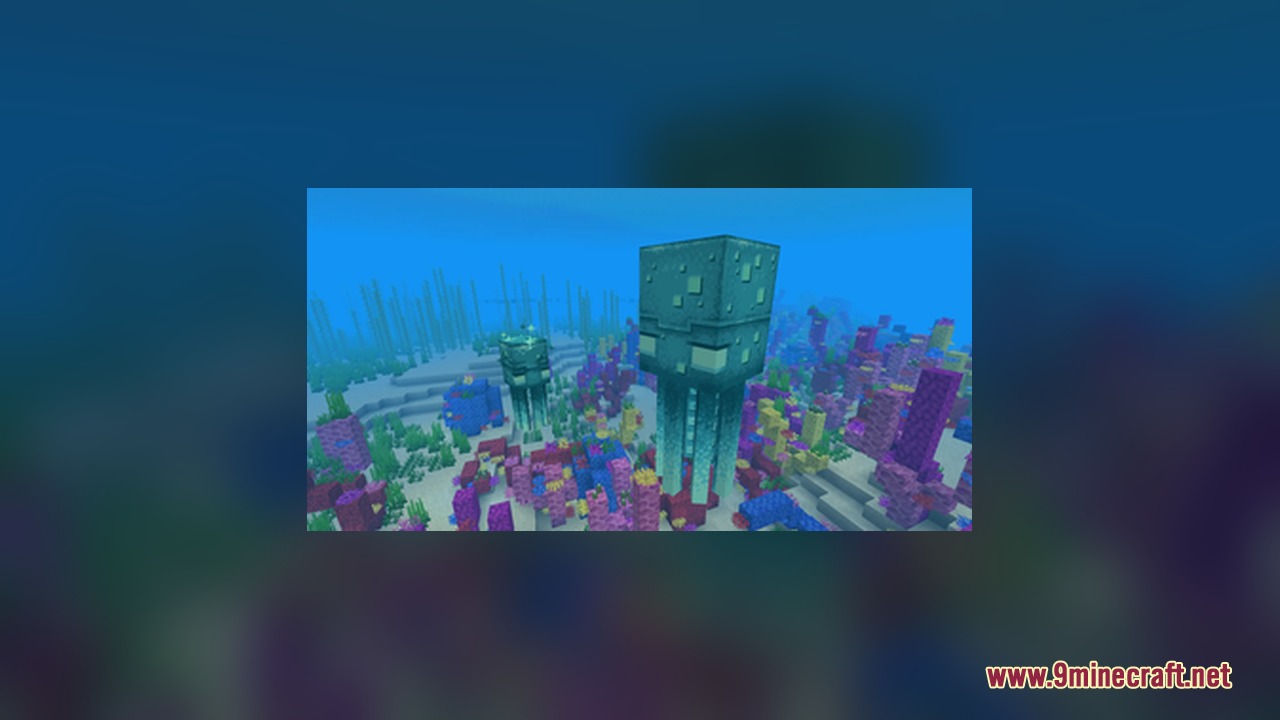 AL's Squids & Nautiluses Resource Pack Screenshot 3 A giant glow squid variant swimming through a colorful coral reef biome