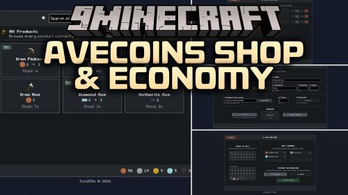 AVECOINS Shop & Economy Mod (26.2, 1.20.1) - Trade Goods and Build a Thriving