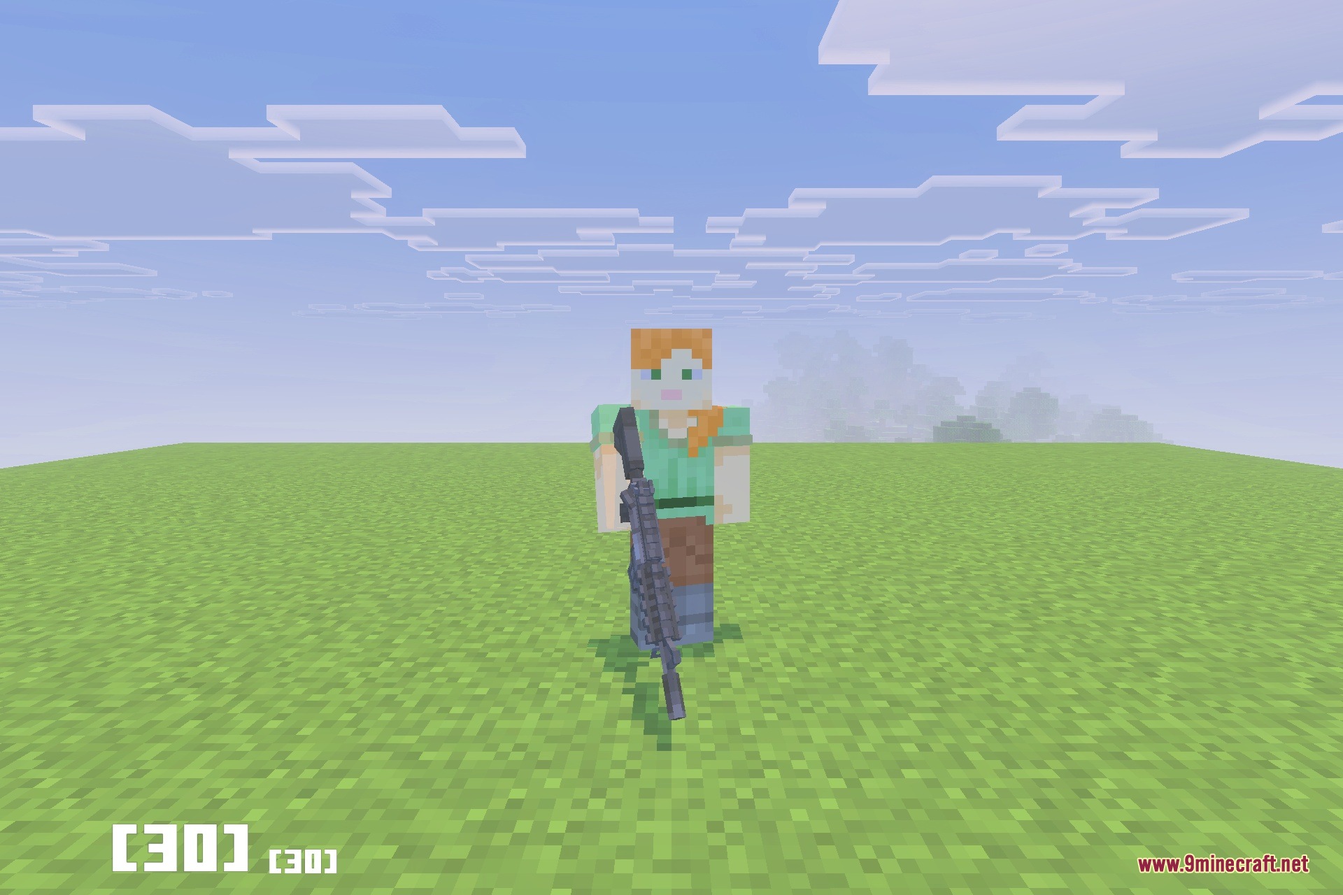 A player character holding a modern rifle with a visible ammo counter