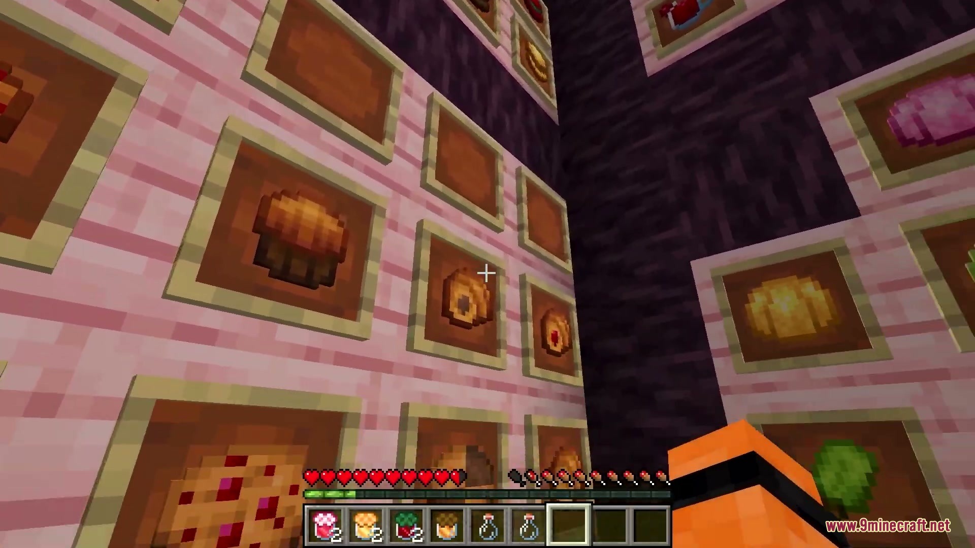 Abundant Harvest Table Mod Screenshot 1 A wall of item frames showcasing various baked goods and fresh fruits