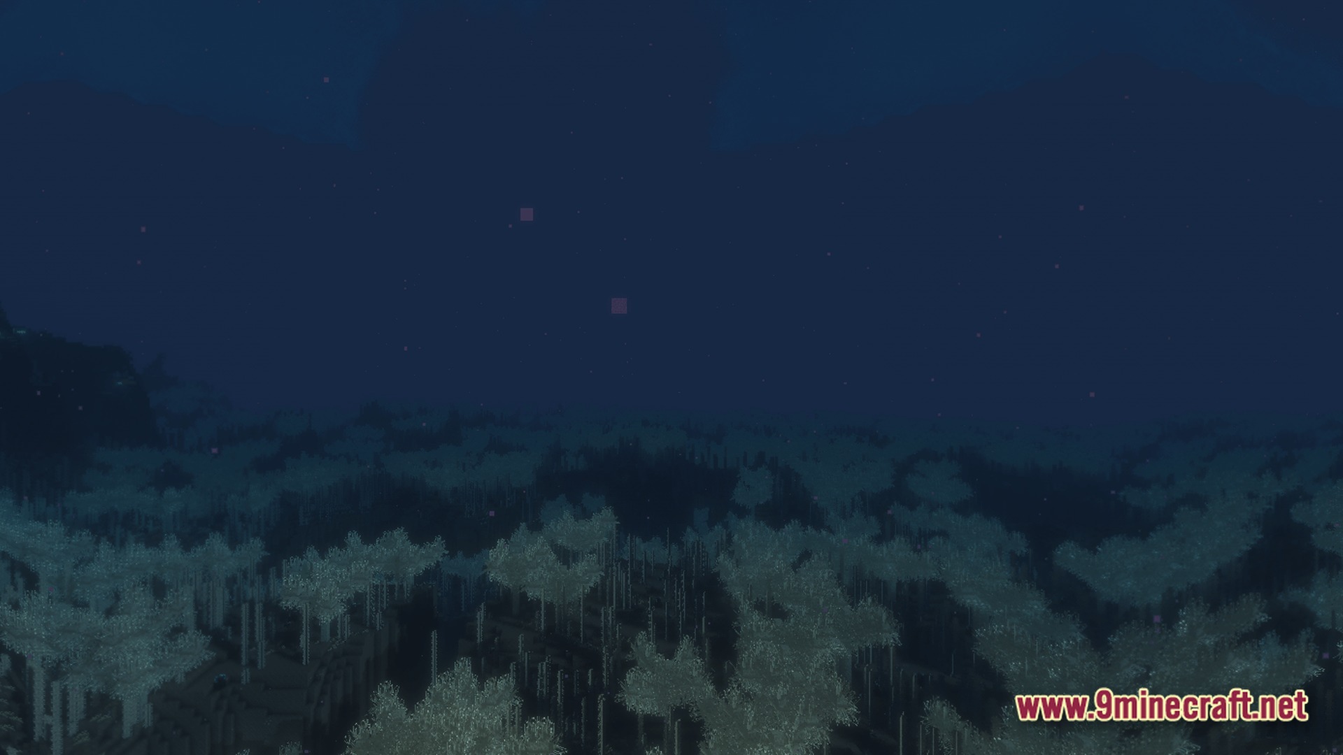 Abyssal Tide Rising Modpack Screenshot 10 A vast underwater forest of bioluminescent coral and aquatic plants under a dark oceanic abyss