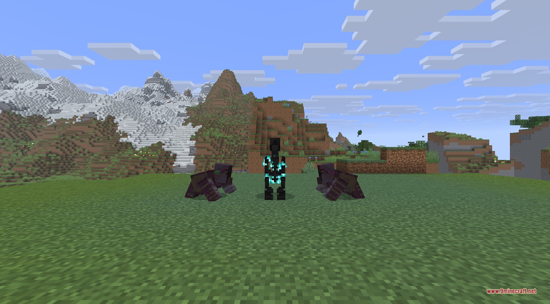 AdventureZ 9minecraft Mod Screenshot 12 A Soul Reaper stands between two Piglin Beasts on a grassy plain