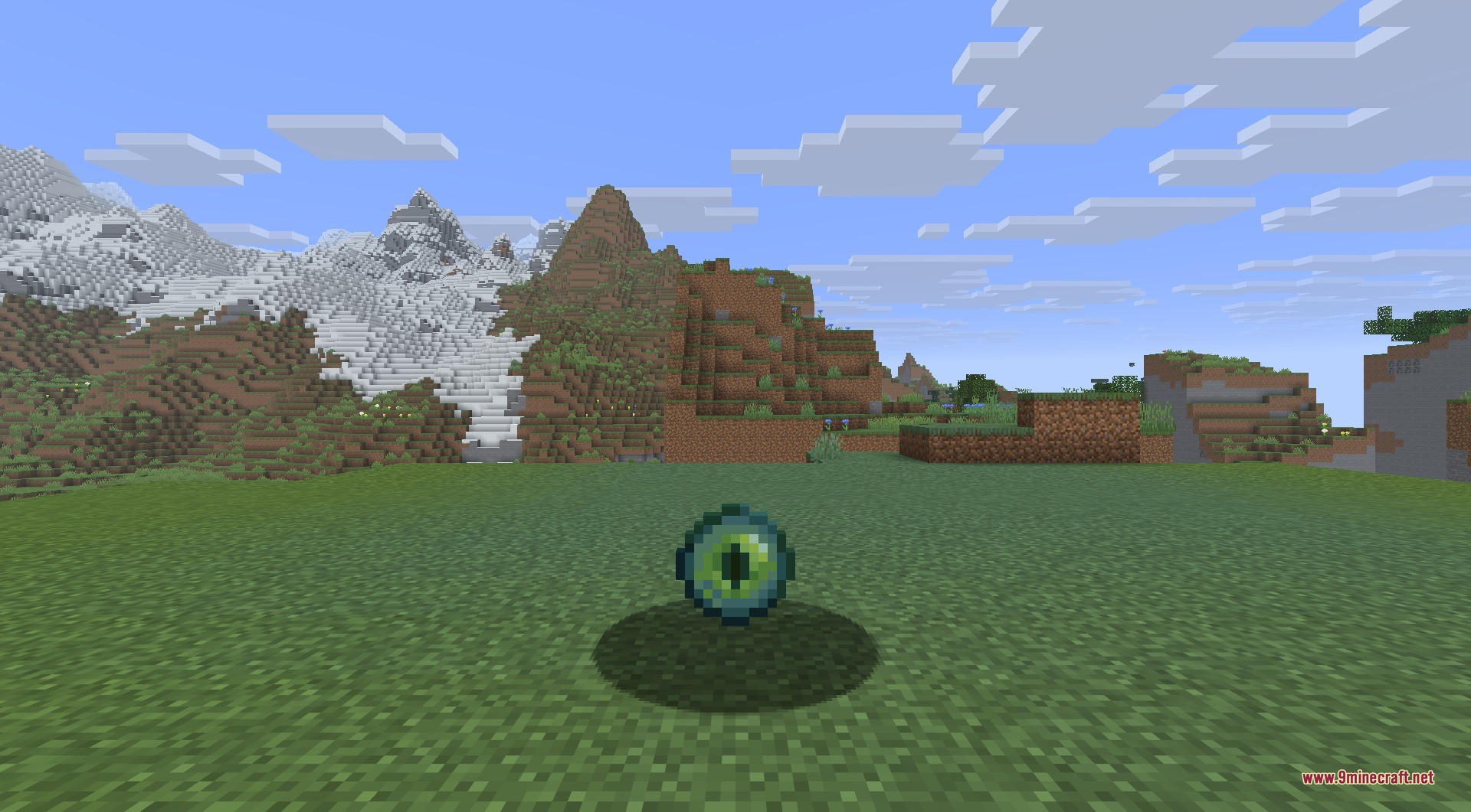 AdventureZ 9minecraft Mod Screenshot 13 A mysterious floating eye entity hovers above a grassy field in Minecraft