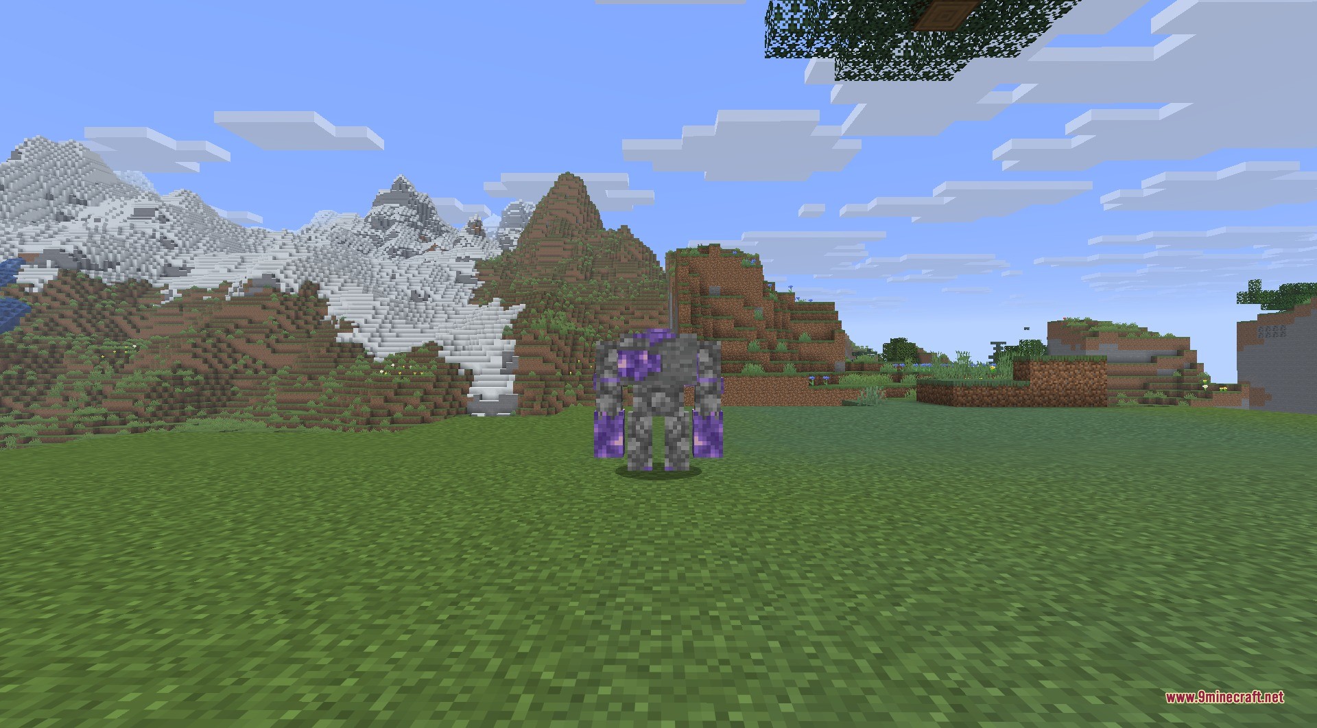 AdventureZ 9minecraft Mod Screenshot 4 A crystalline Amethyst Golem stands in a green field under a clear sky