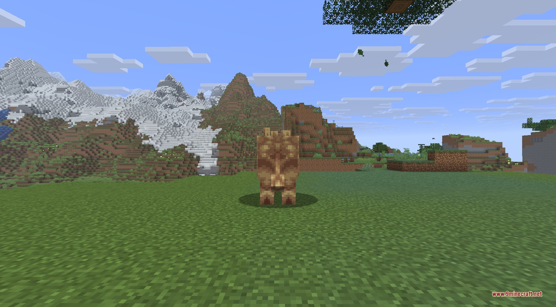 AdventureZ 9minecraft Mod Screenshot 6 A massive Blackstone Golem with glowing orange eyes stands in a grassy field