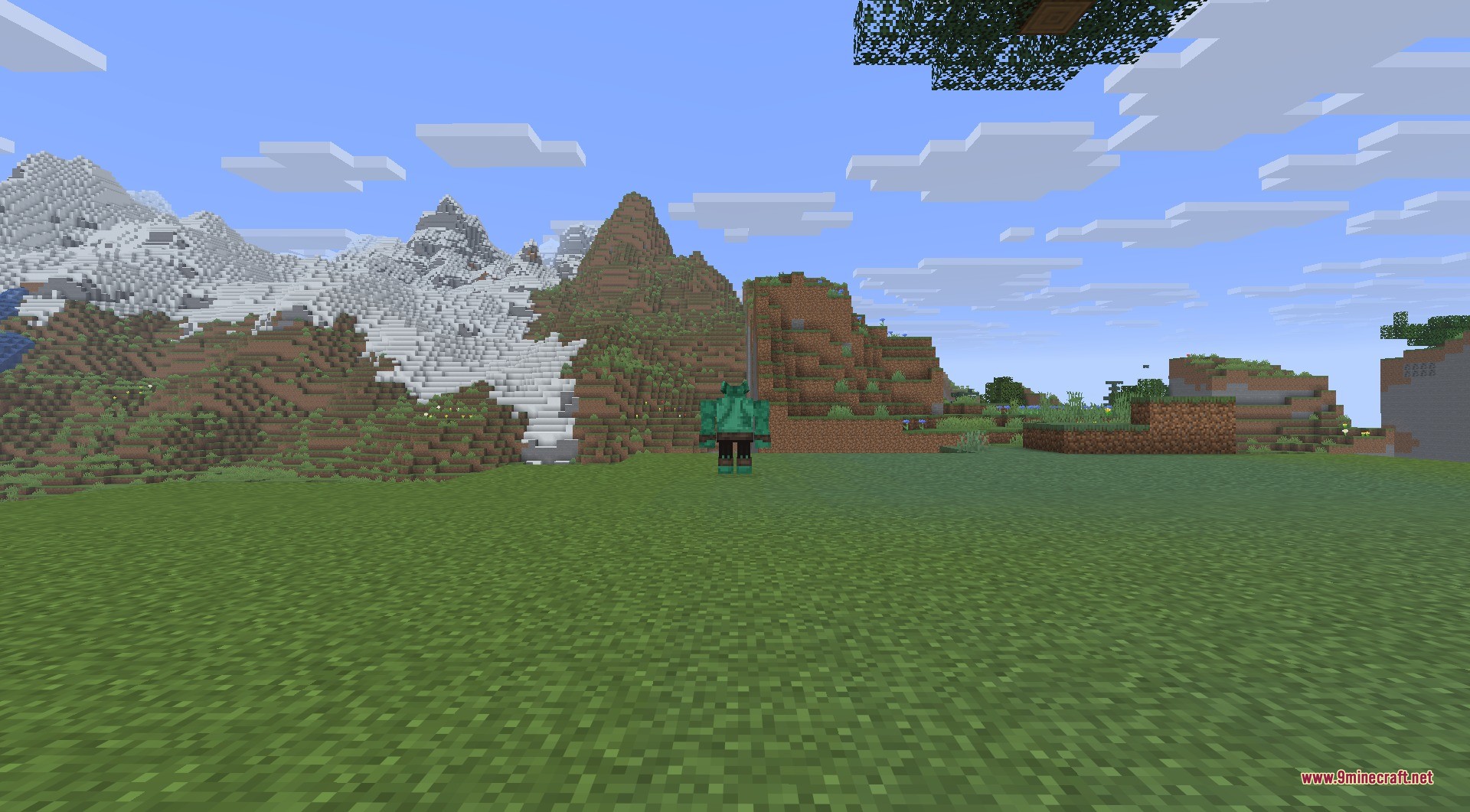AdventureZ 9minecraft Mod Screenshot 8 A green skinned Orc stands in a wide field with snowy mountains