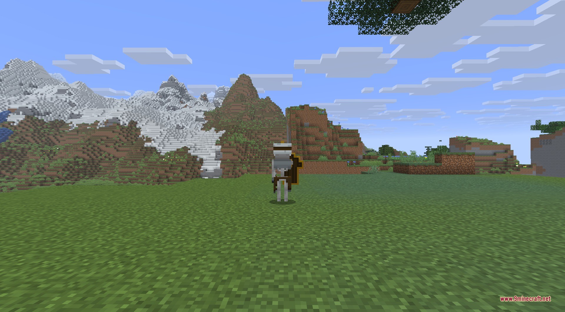 AdventureZ 9minecraft Mod Screenshot 9 Player character wearing white armor and a brown cape in a grassy field