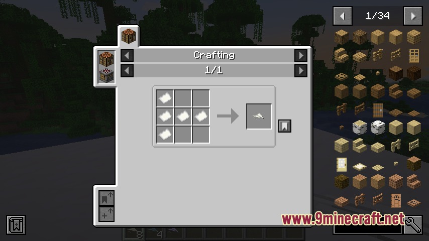 Aero Dispatch Request Mod Screenshot 2 Crafting recipe for a paper plane using five pieces of paper