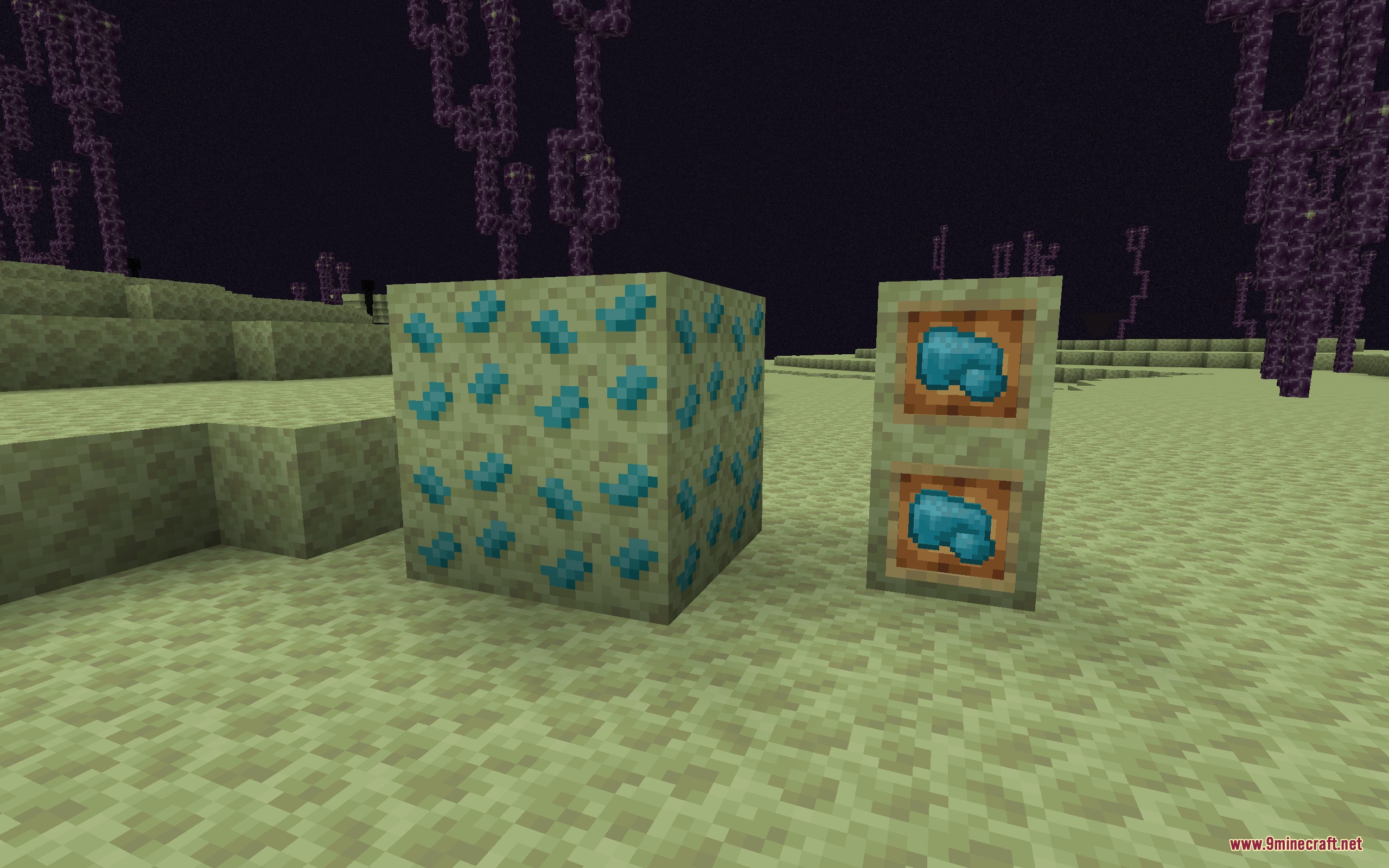 Aetheric Apex Steel Mod Screenshot 4 Rare blue ore block and raw materials found in the End dimension