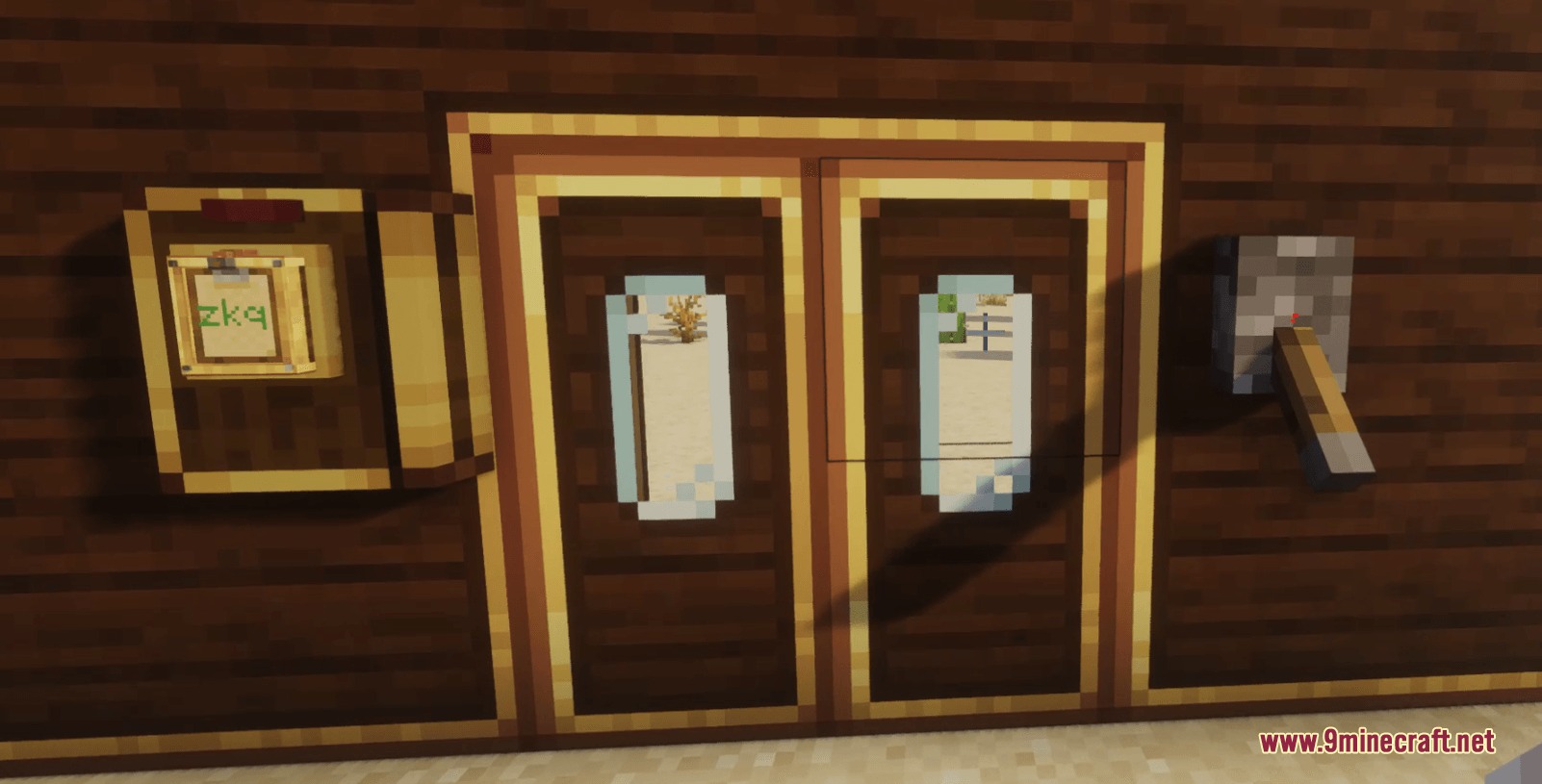 Aetheric Signal Grid Mod Screenshot 3 A card reader and lever installed next to a set of wooden doors
