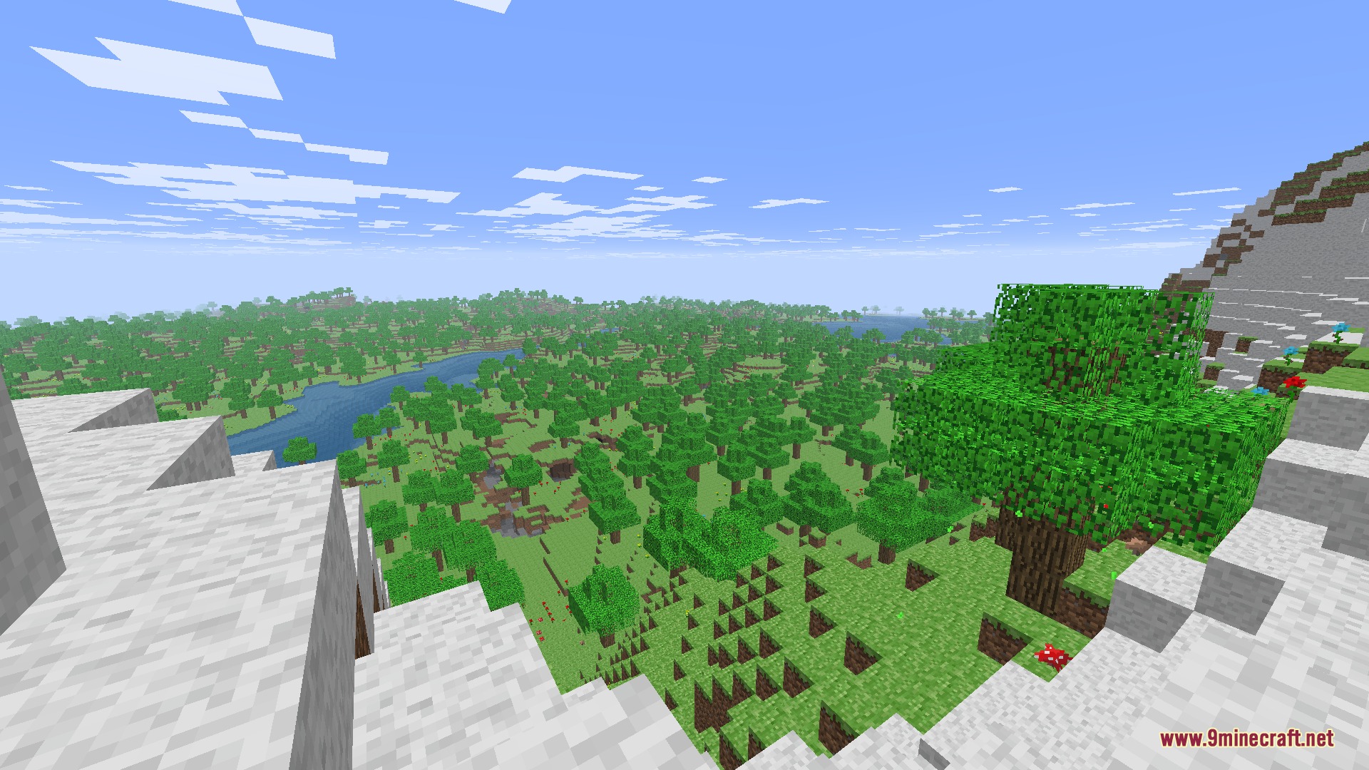 Alpha Horizon Modernized Mod Screenshot 1 A scenic view of a retro forest biome in the Alpha Horizon Modernized Mod