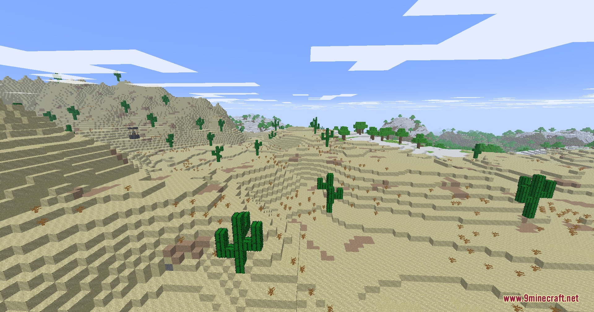 Alpha Horizon Modernized Mod Screenshot 2 A vast desert biome with sand dunes and cacti under a clear sky